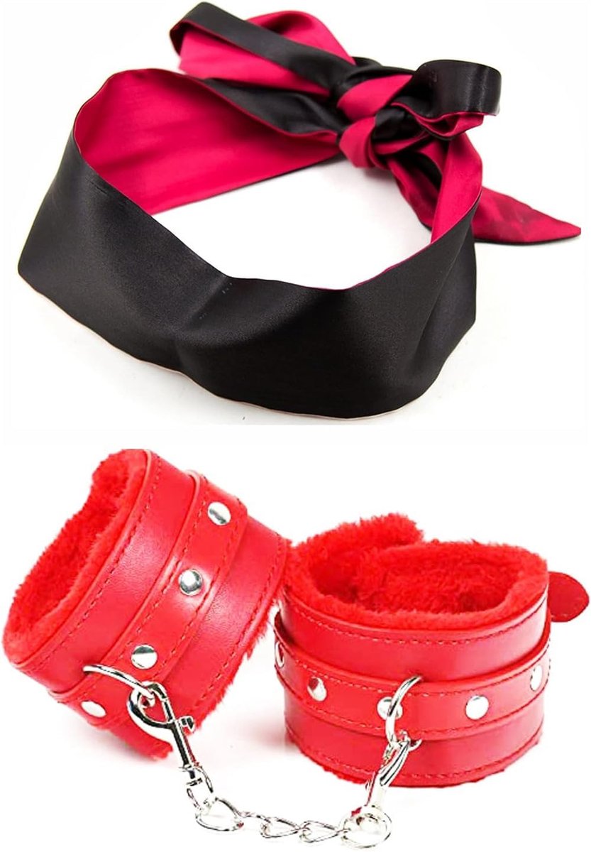 Oogmasker voor stellen - Rood leer - Plush armband - Creëer intieme momenten - ShopVlot