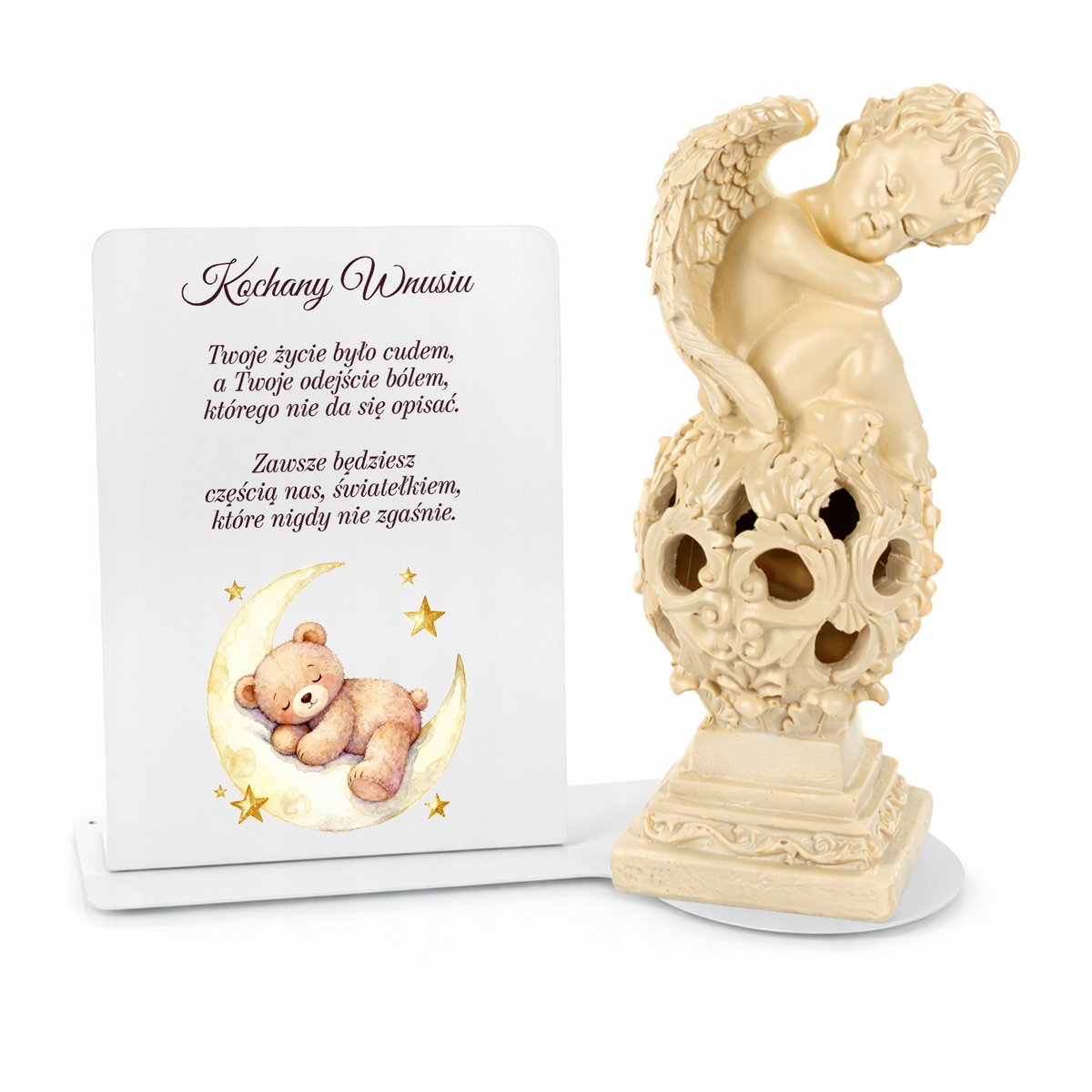 Zonne-engel grafdecoratie met metalen voet en kinderafdruk