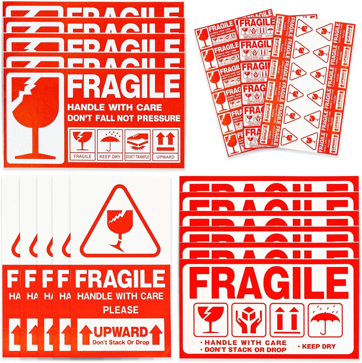 Waarschuwingslabels 360 stuks - Fragiele waarschuwingsstickers - Sterk plakkend - Perfect voor verzenddoeleinden - ShopVlot