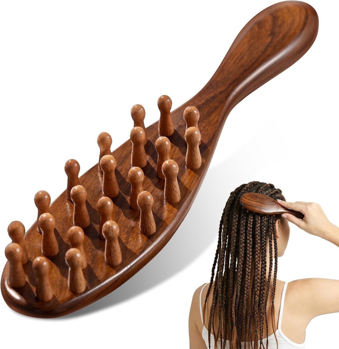 Haarborstel - sandelhout - grof getande ontwarborstel - hoofdhuidmassage - ShopVlot