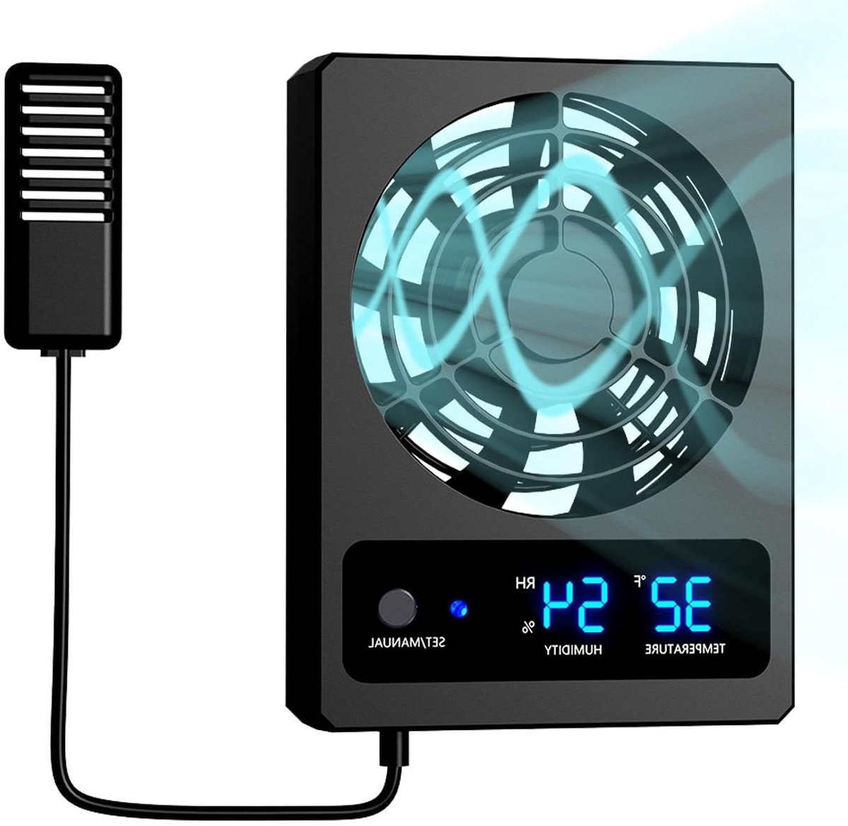 Reptielen Habitat Ventilator - Terrarium Ventilatie - Luchtvochtigheid Reguleren - Automatische Vochtdetectie - 11.3 x 8.5 x 2.5 cm - Zwart