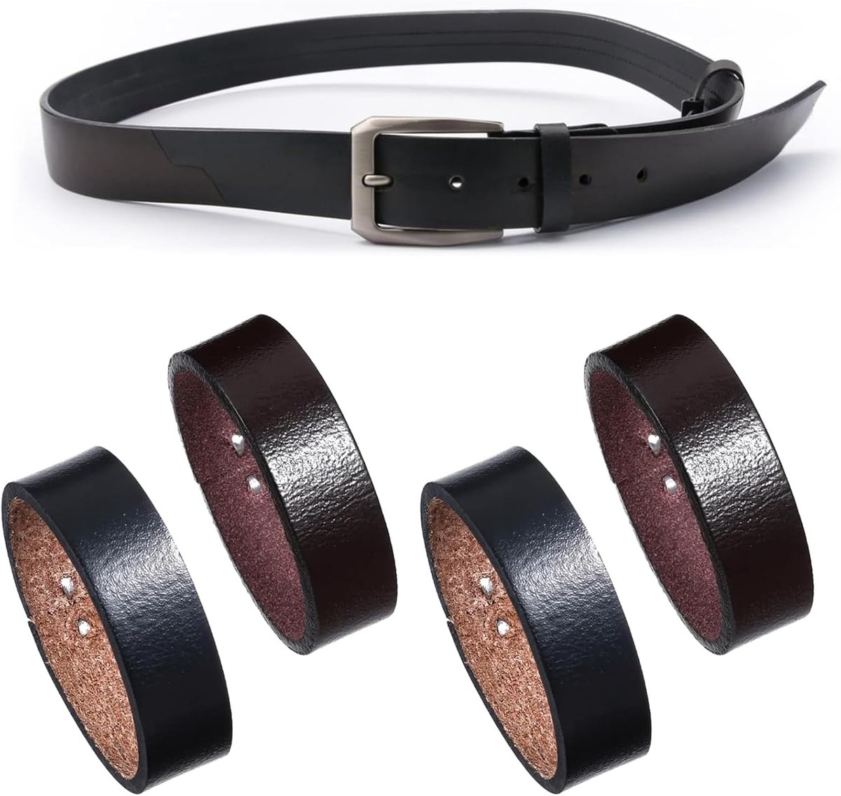 Leren riemhouder 4 stuks - zwart en bruin - geschikt voor leren riemen tot 3,5 cm - SnelShoppen