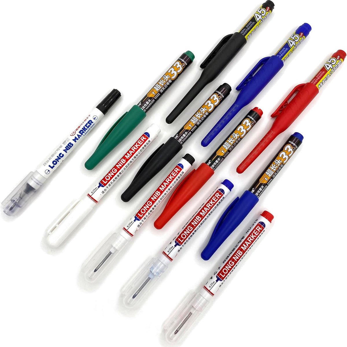 Boormarker set 12-delig - Diepe gaten markers - Met extra lange punt - Geschikt voor hout en plastic - ShopVlot