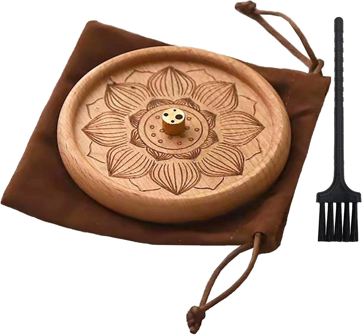 Rookstokhouder set - Lotus hout - Handgemaakt - Voor meditatie en yoga - ShopVlot