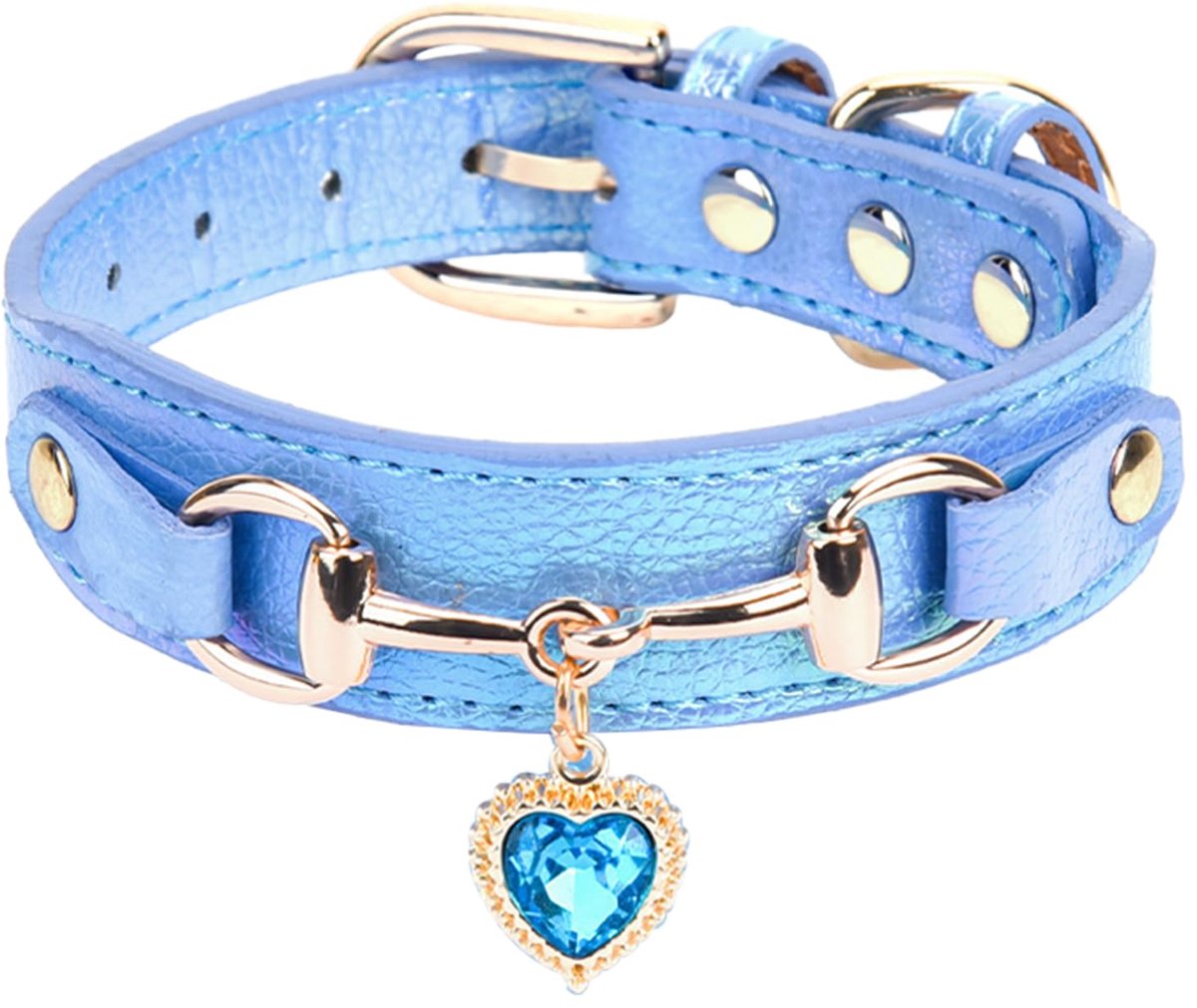 Hondenhalsband S - zwart leer met strass - waterbestendig en verstelbaar - ideaal voor kleine honden - ShopVlot