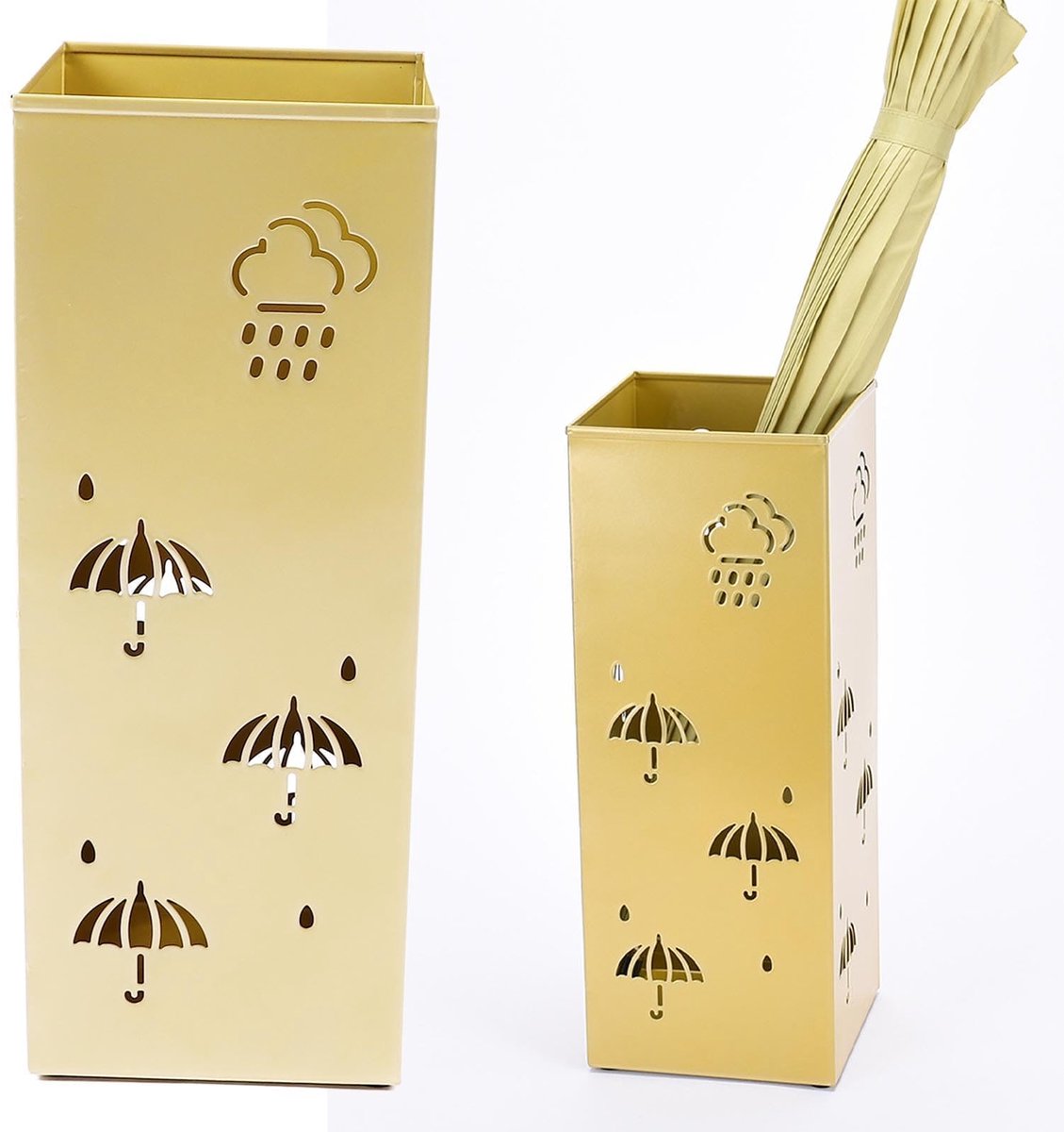 Metalen Paraplubak - Multifunctionele Vrijstaande Parapluhouder met Lekbak - Elegante Paraplu Opbergrek voor Entree, Hal, Woning en Kantoor - Decoratieve Umbrella Stand - Goud