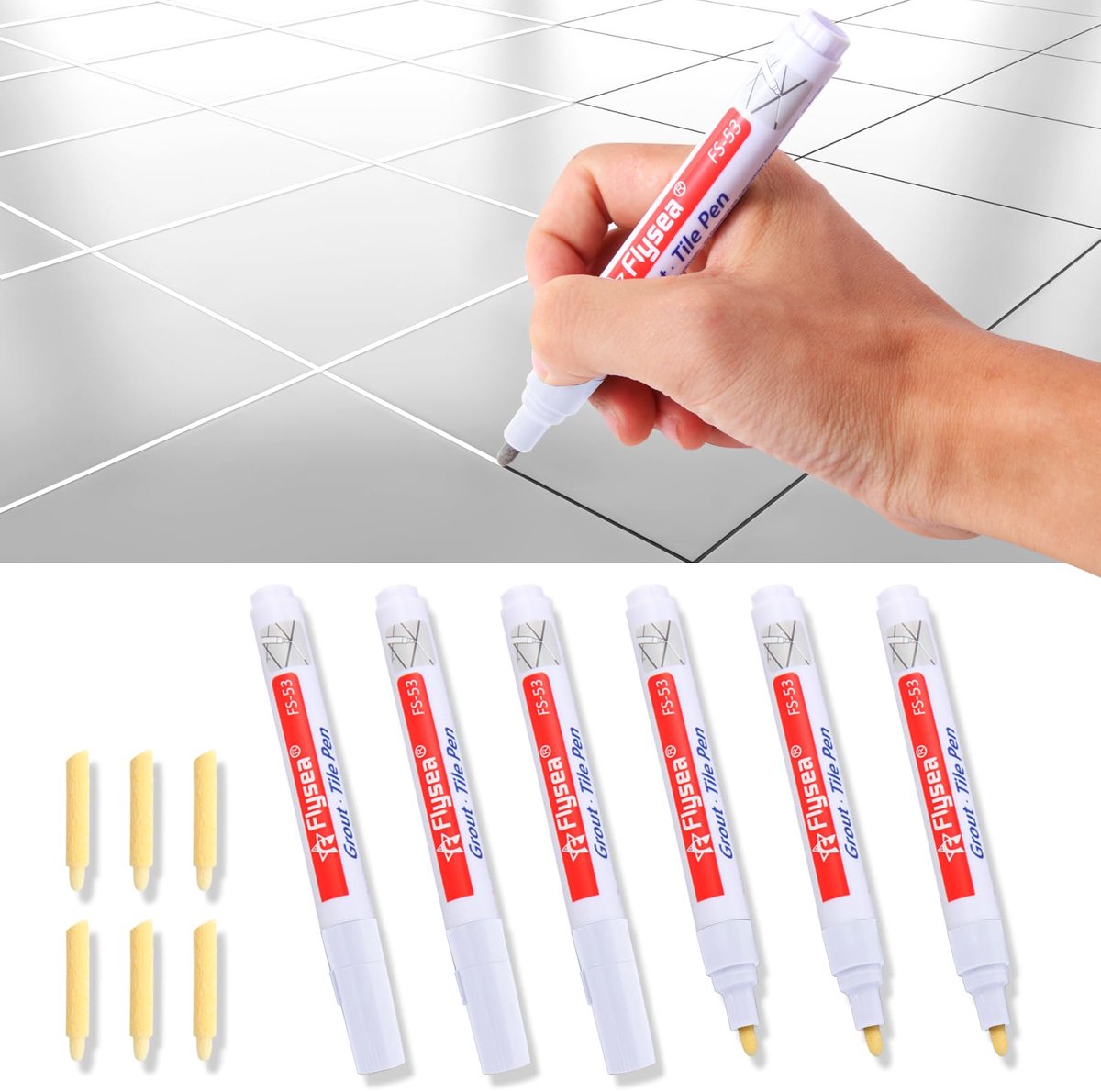 Tegelpen wit, 6 stuks voegenstiften - reparatietegels met reservepunt - voegenmarker voor badkamer en keuken - ShopVlot