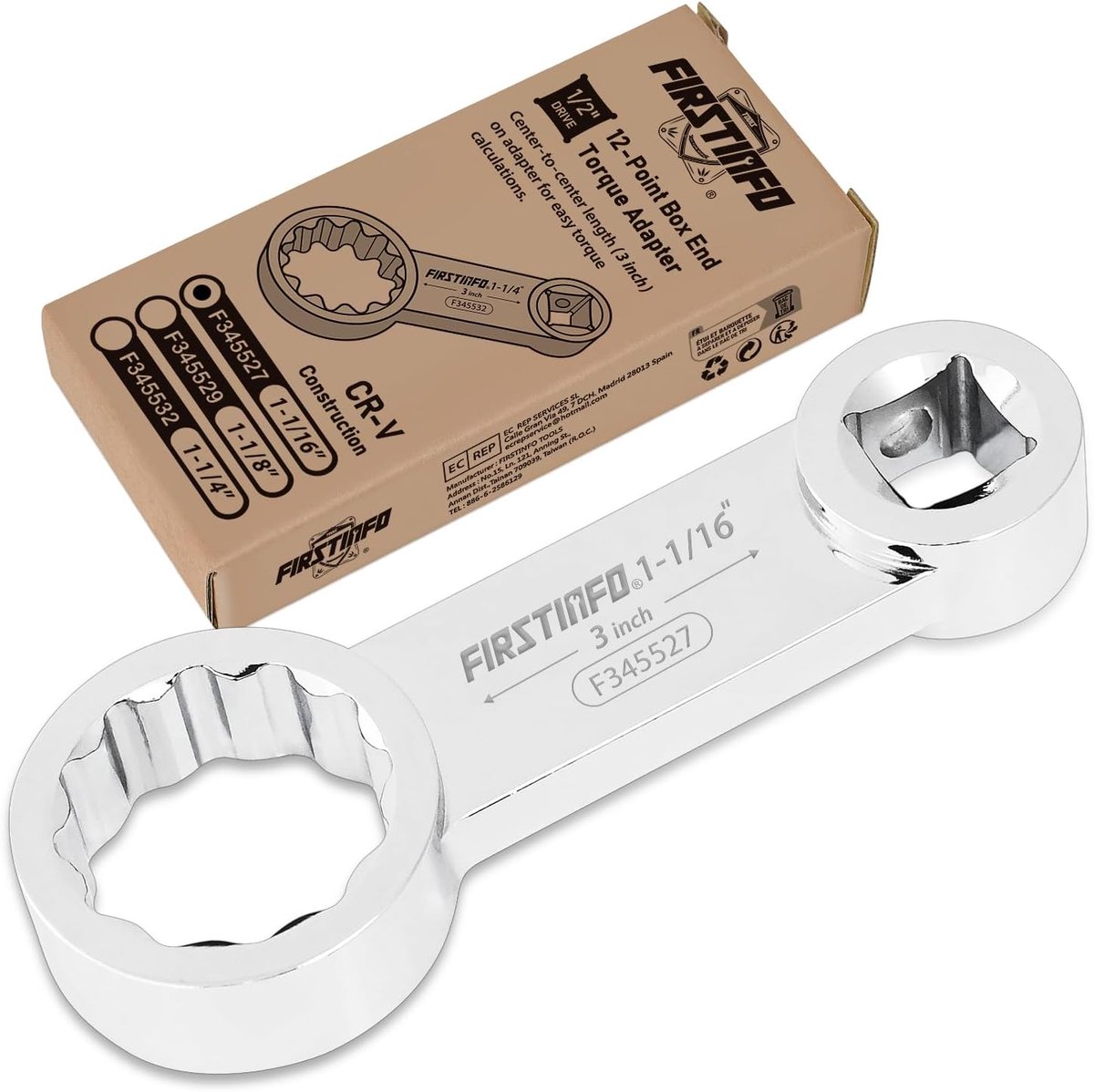 Torque adapter 1/2" 1-1/16" - 12-punt doos eind - CR-V constructie - ideaal voor torque calibratie - ShopVlot