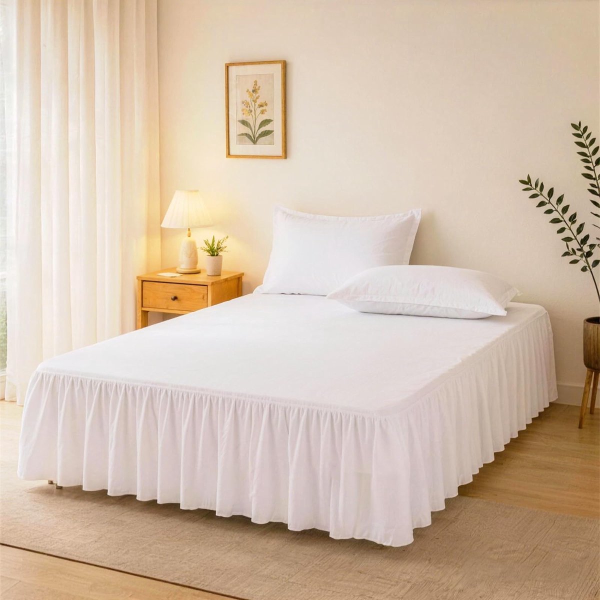 Bedhoes 140 x 200 cm - Wit elastisch beddengoed met ruches - Perfecte pasvorm voor jouw bed - ShopVlot