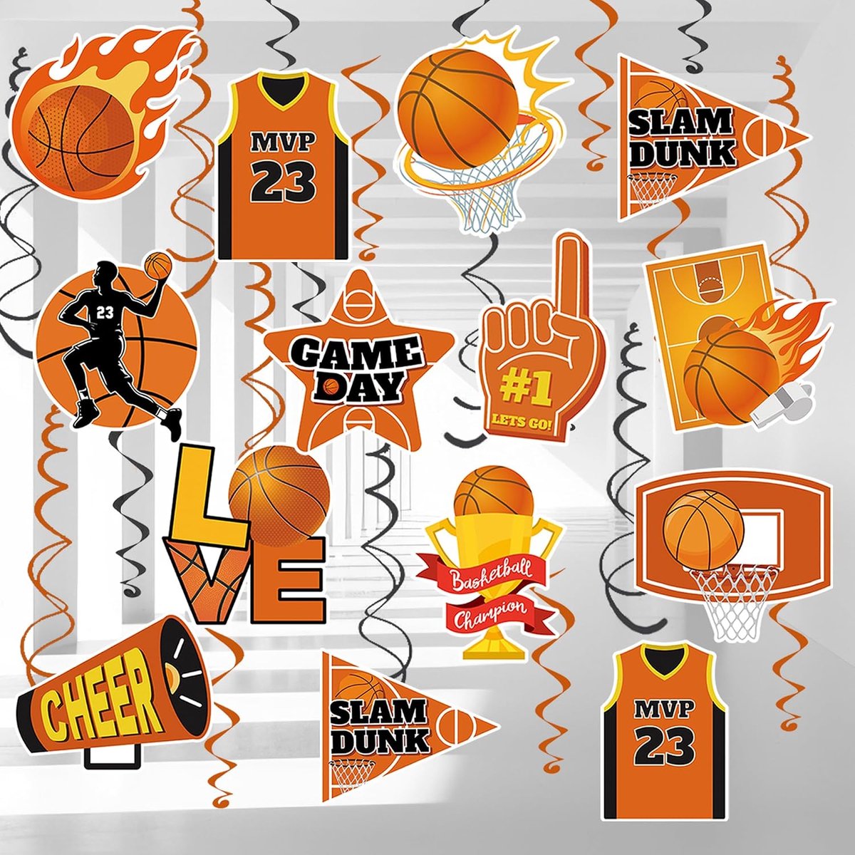 Basketball Feestdecoraties 32pcs - Hanger Swirls - 12 Patroondesigns - Perfect voor Jongensfeest - ShopVlot
