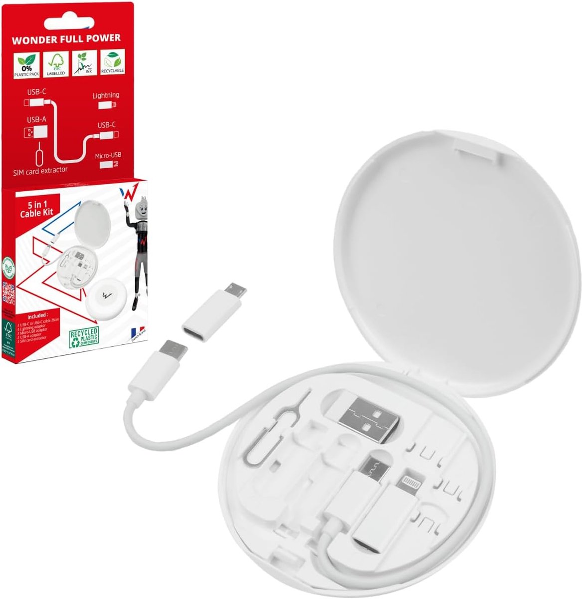 Kabel 5-in-1 26cm - USB-A, USB-C, Lightning & Micro-USB - Ideaal voor onderweg - ShopVlot