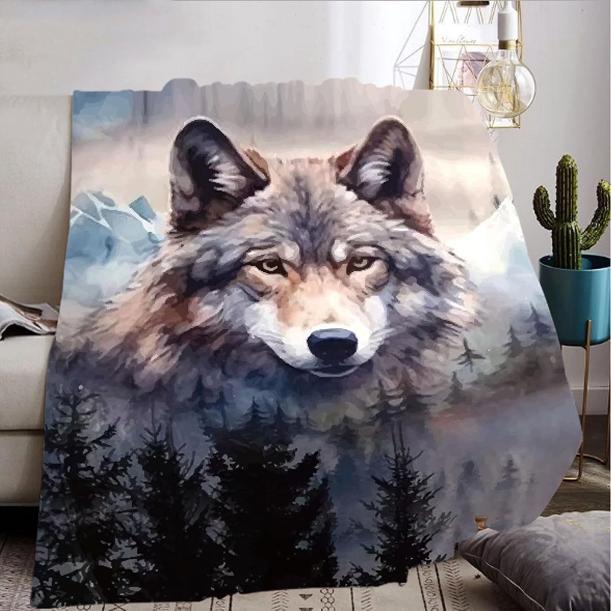 Dekbed 3D Wolf 130x150cm - Flanellen Deken - Ademend en Warm - Ideaal voor Kinderen en Volwassenen - ShopVlot