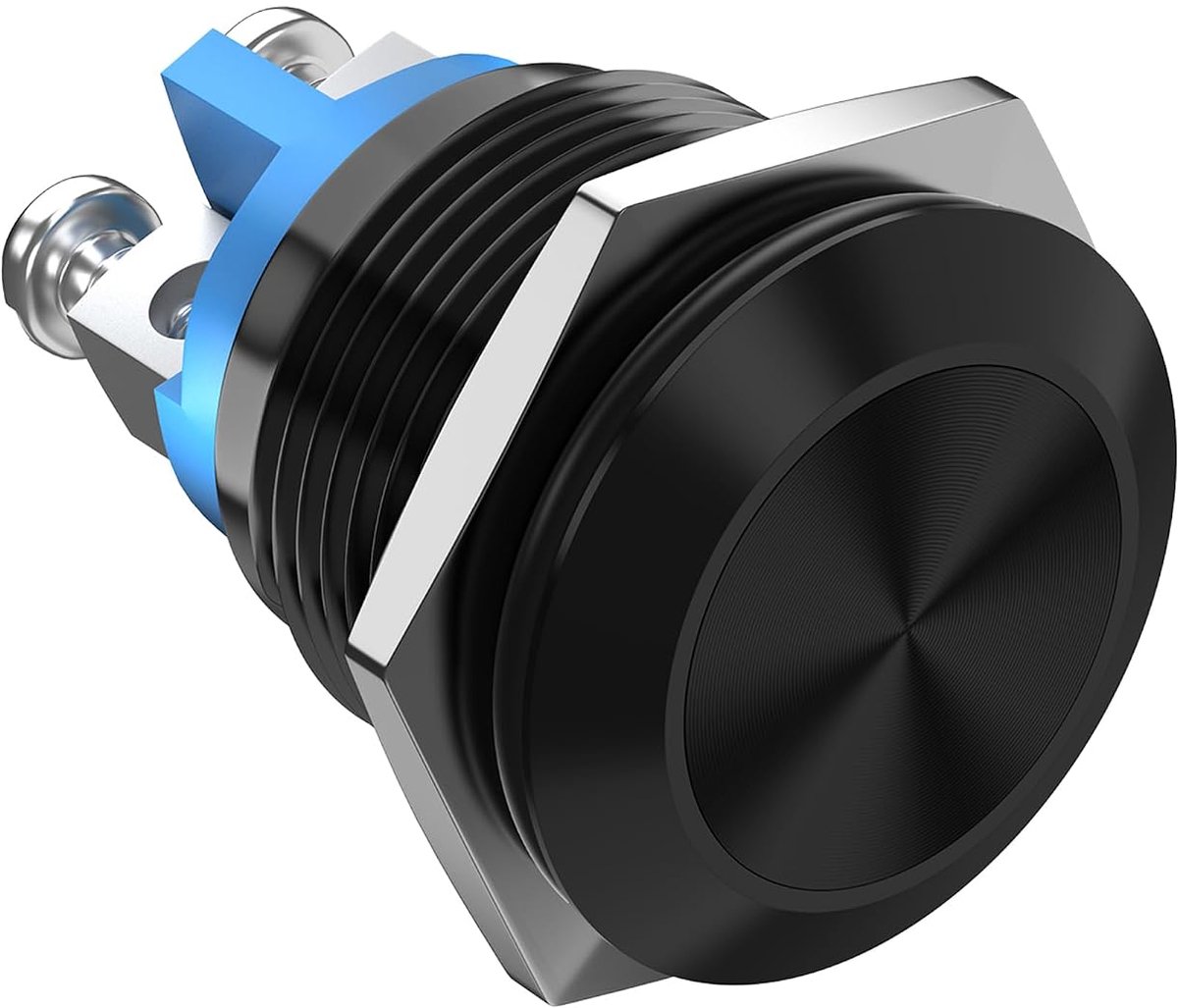 Drukschakelaar 16 mm - waterdicht metaal - zwart 12 V - voor auto en boot - ShopVlot