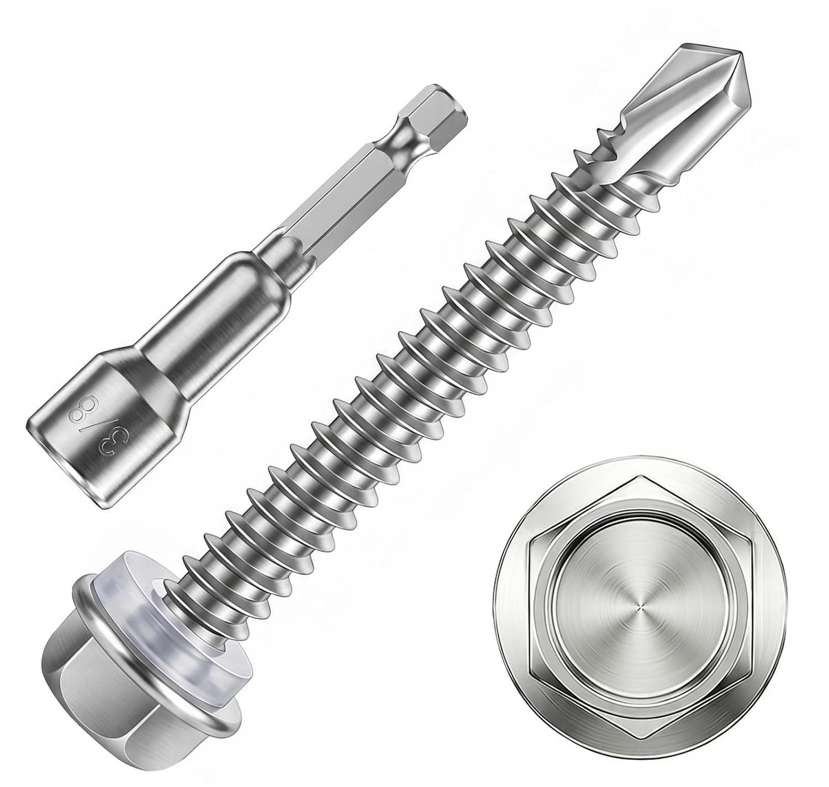 Zelfborende schroeven M6.3x75mm - roestvrij staal - hexagonale kop - ideaal voor houten plafonds - ShopVlot