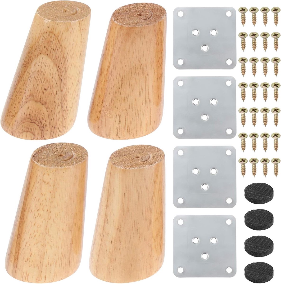 Vervangende meubelpoten 8cm - massief eikenhout - met montageplaat en schroeven - voor stoelen en tafels - ShopVlot