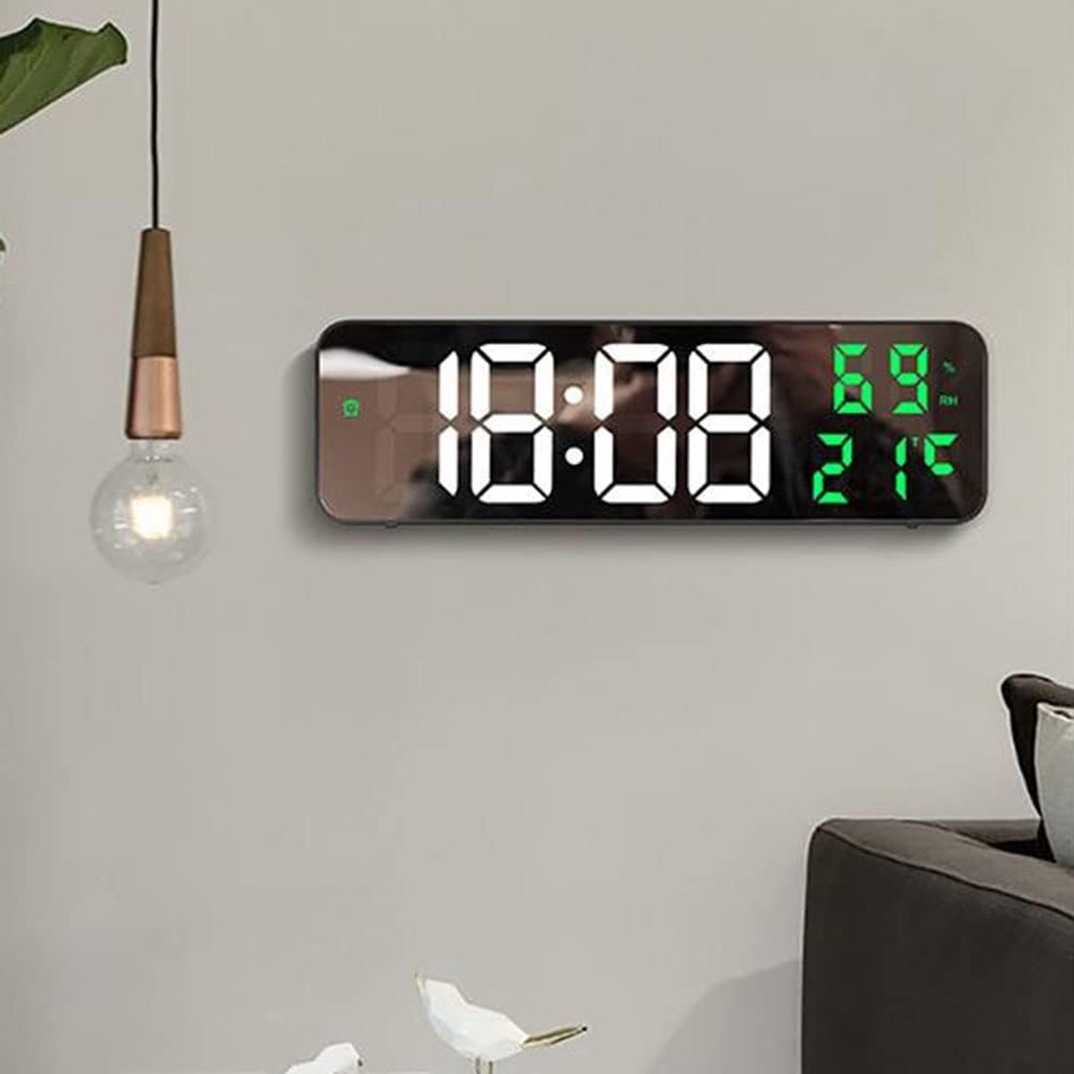 Digitale wandklok met temperatuur en vochtigheid - tafelwekker met nachtmodus - 12/24 uur weergave - ShopVlot