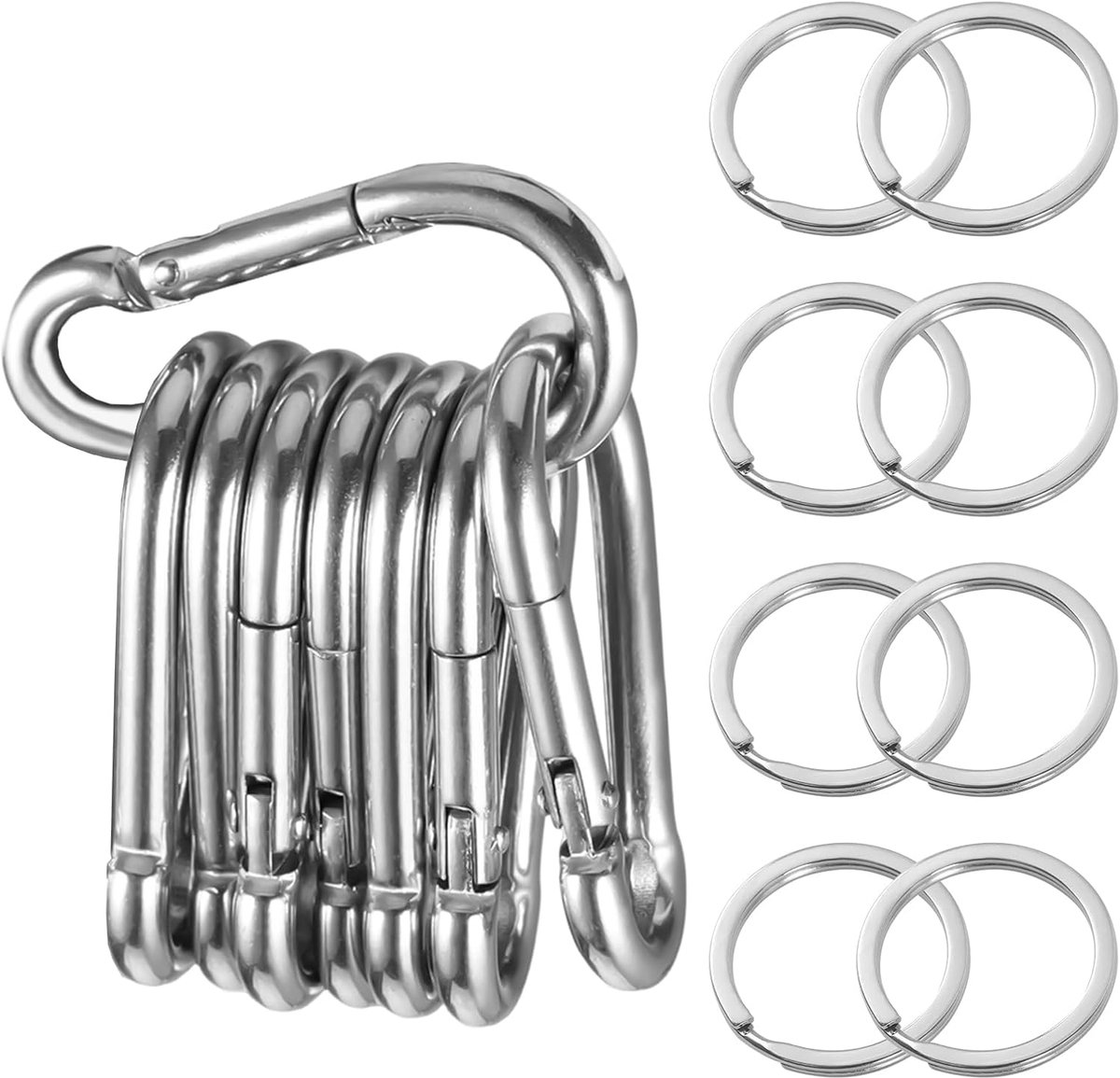 M5 karabiners 5 mm - 304 roestvrij staal - 8 stuks - ideaal voor sleutelhangers en haken - ShopVlot