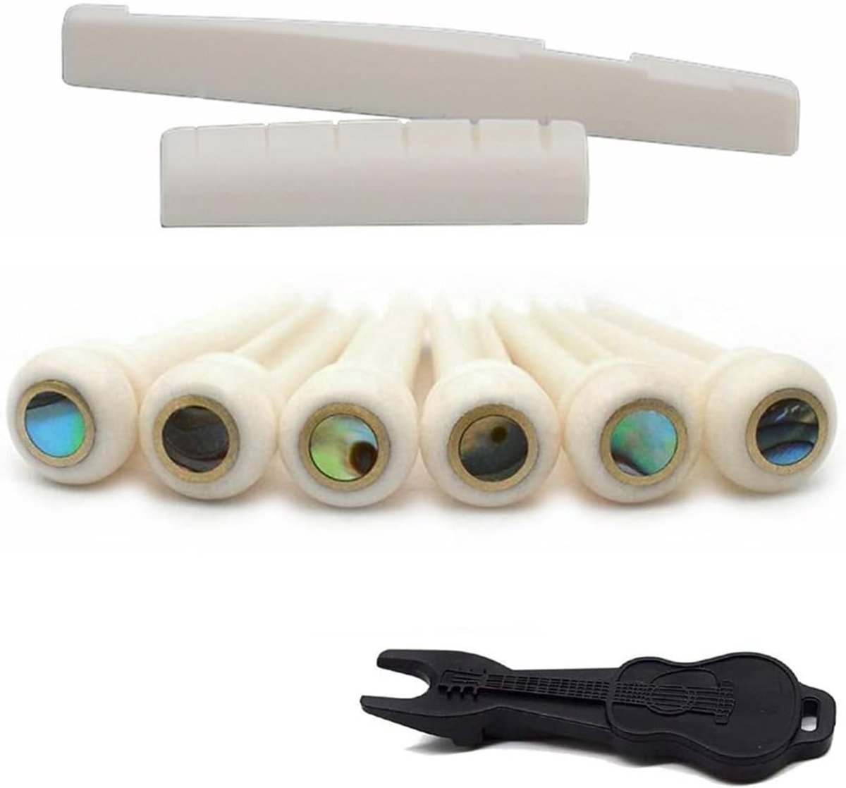 Brugpennen set 6x - Oxbone met abalone inleg - Verbeterde klank - Voor akoestische gitaren - ShopVlot