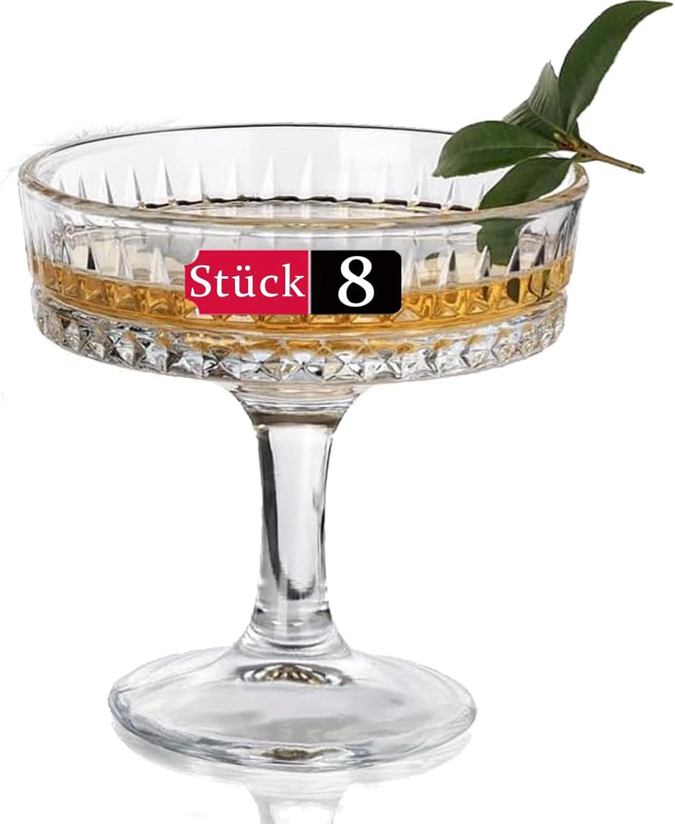 Coupe glazen 20 cl - set van 8 - vintage kristal - ideaal voor cocktails - ShopVlot