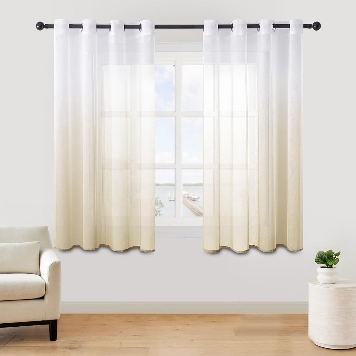 Gordijnen met kleurverloop 160 x 140 cm - Linnen look transparant - Set van 2 met oogjes - ShopVlot