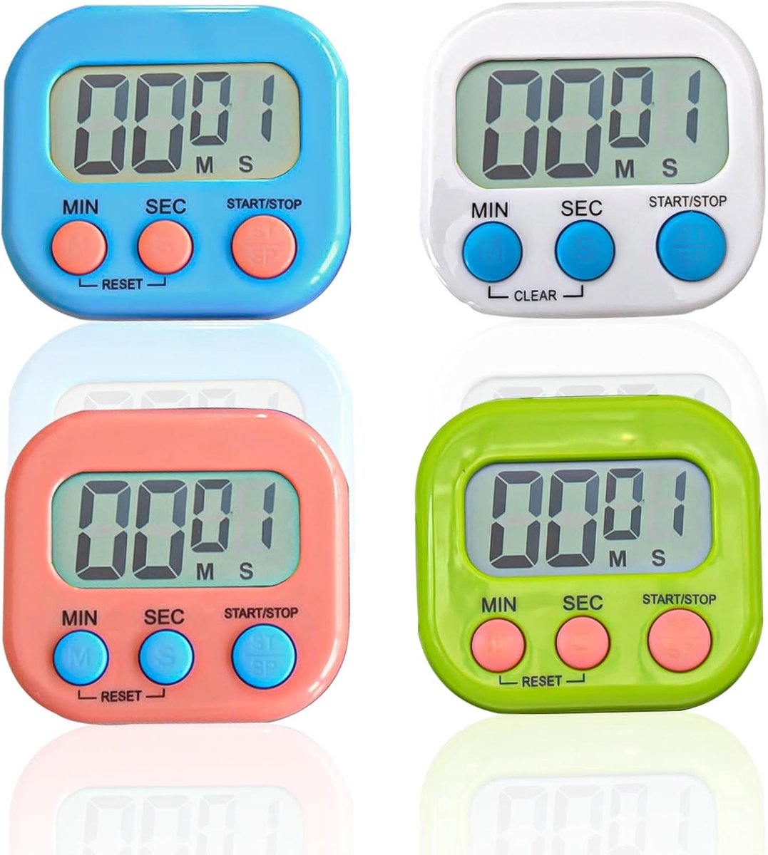 Digitale Keuken Timer - 4 Kleuren - Groot LCD Display - Stil voor Keuken en Sport - ShopVlot