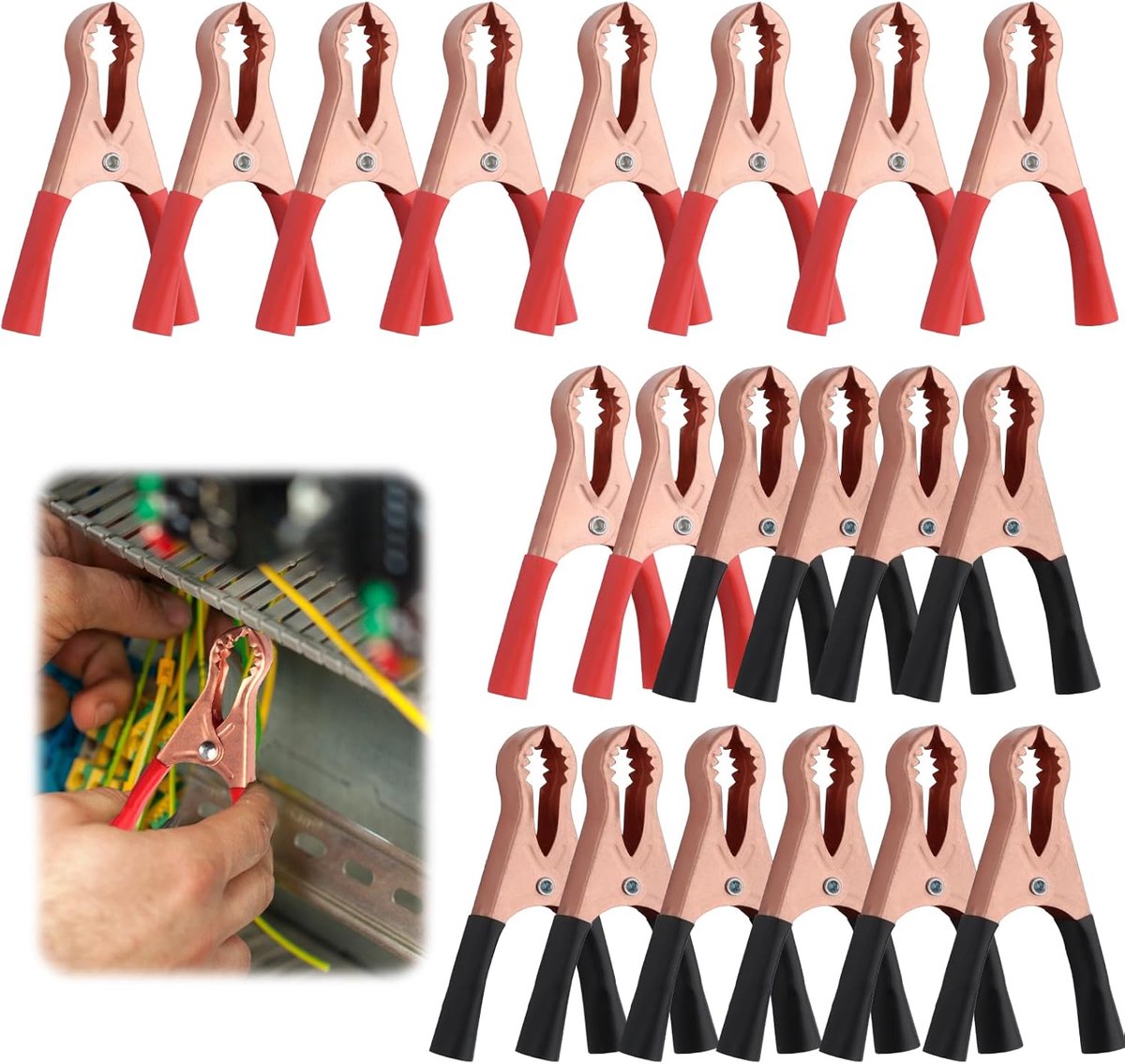 Crocodile clips 20 stuks - 50A rood en zwart - koperen accuklemmen - betrouwbare verbinding voor elektrische projecten - ShopVlot