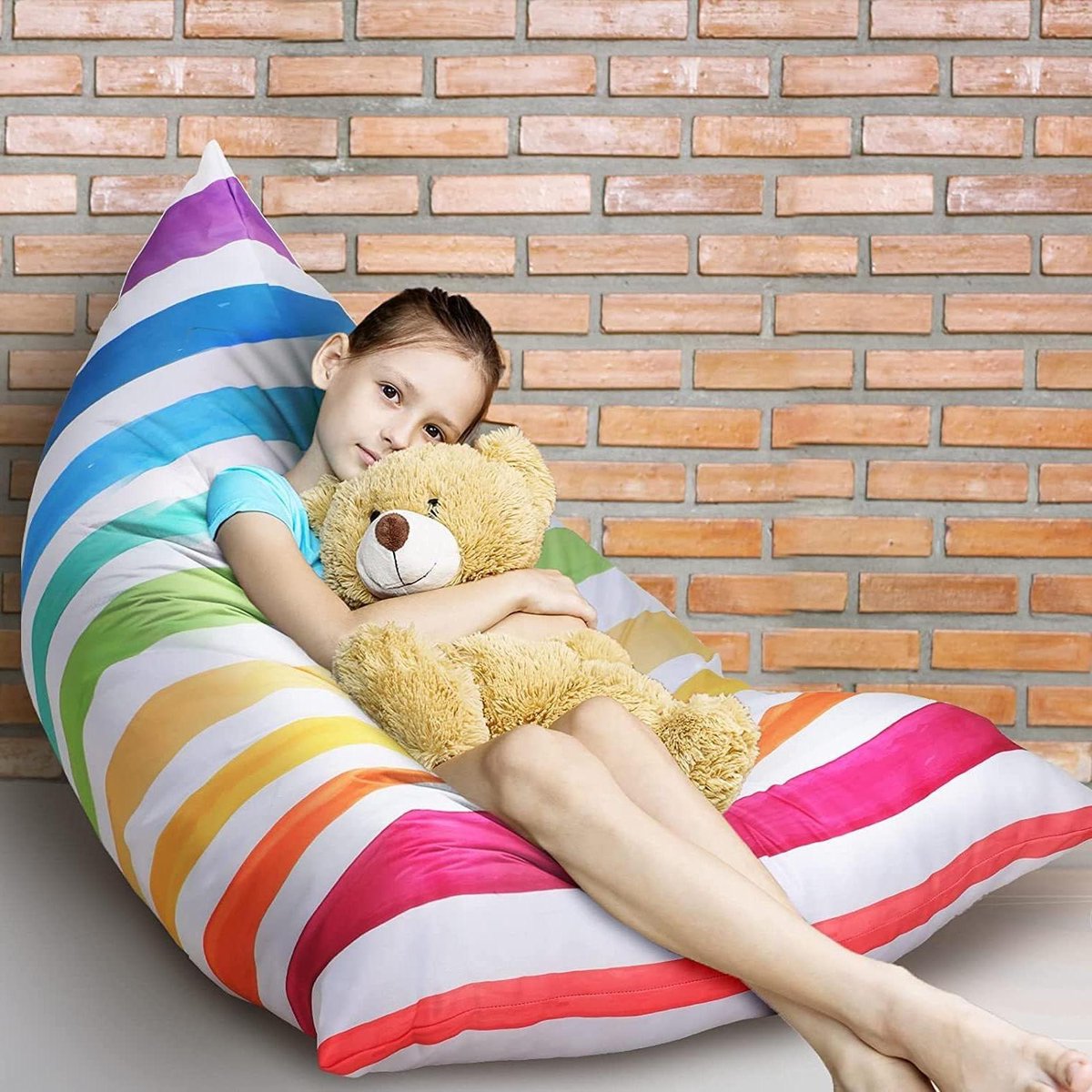 Zitzak Kinderen - Opbergpoef Knuffels - Speelgoed Opbergen - Ergonomische Vorm - 127x72x72 cm - Zwart-wit Sterren