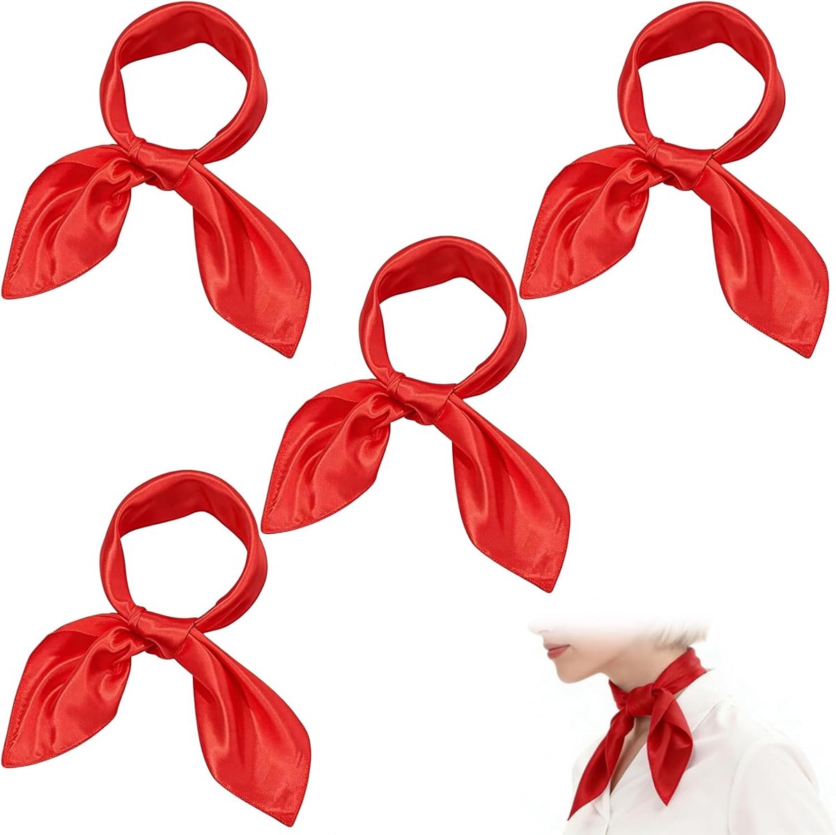 Zijden Neckerchief Dames Set 4 Stuks 70x70cm - Rode Vierkante Sjaal - Elegante Polyester - ShopVlot