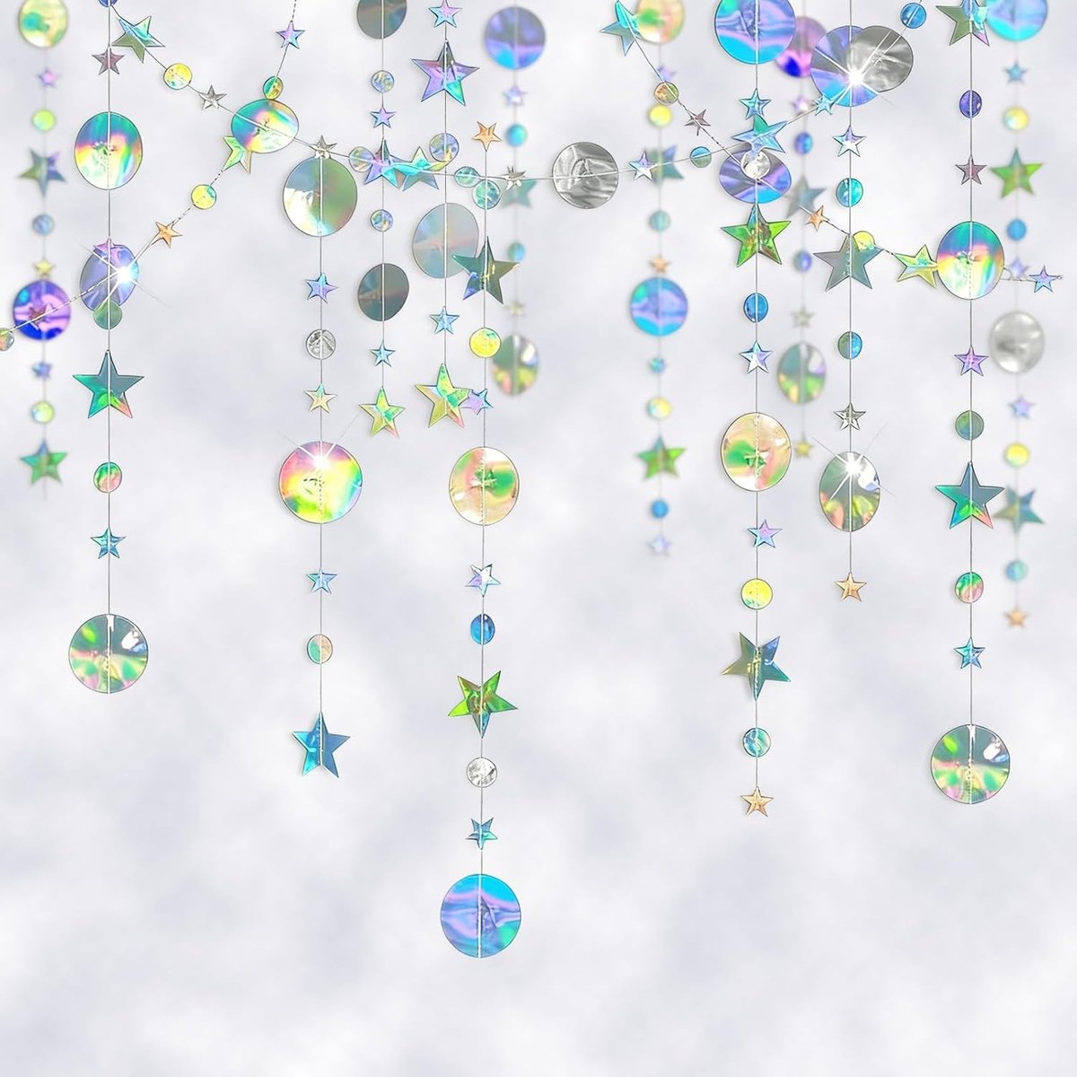 Hanging Garland - 4m met ronde en sterretjes - holografisch glitters - feestdecoratie voor verjaardag - ShopVlot