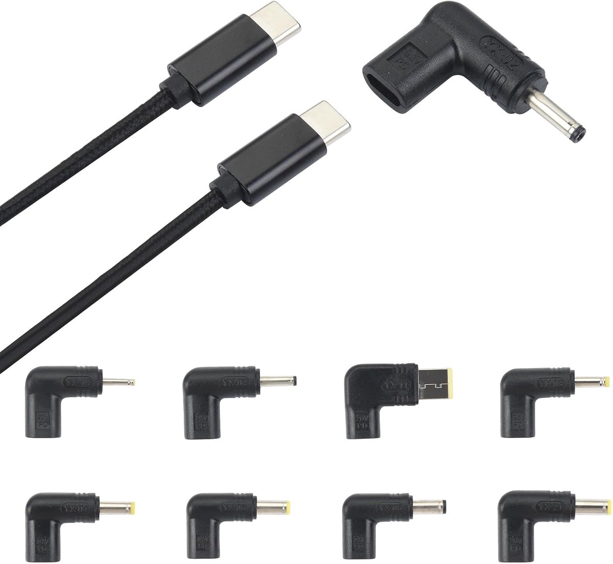 USB C naar 90 graden DC plug - 8 in 1 adapter met 1m kabel - compatibel met laptops en LED verlichting - ShopVlot