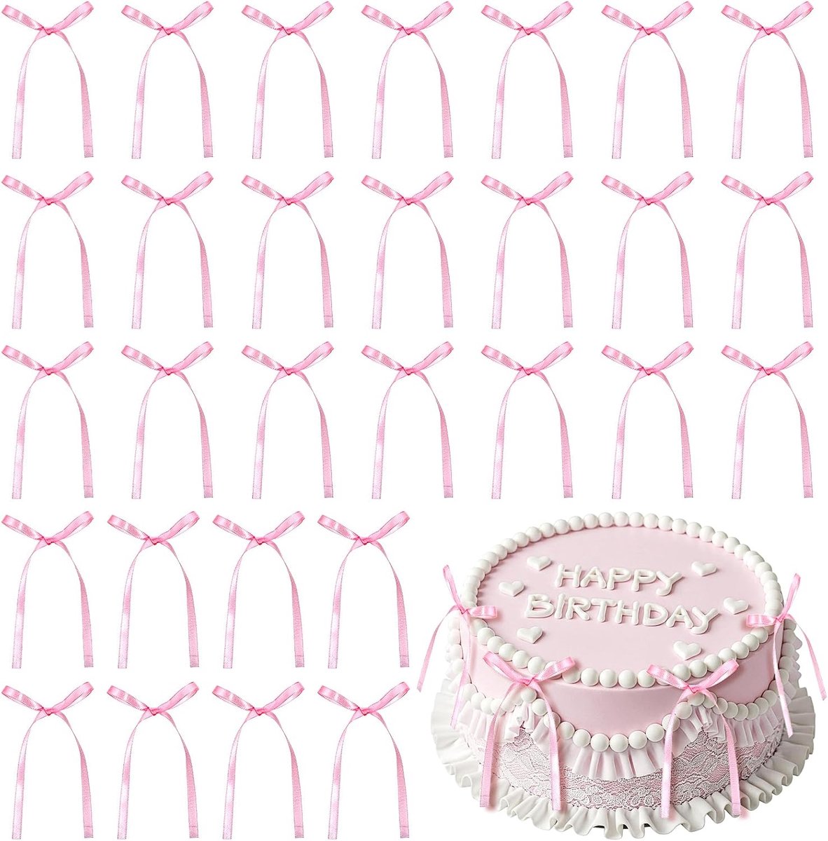 Cake Decoratie Rood Roze Linten - 30 Stuks - Elegante Versiering - Perfect voor Verjaardagen - ShopVlot