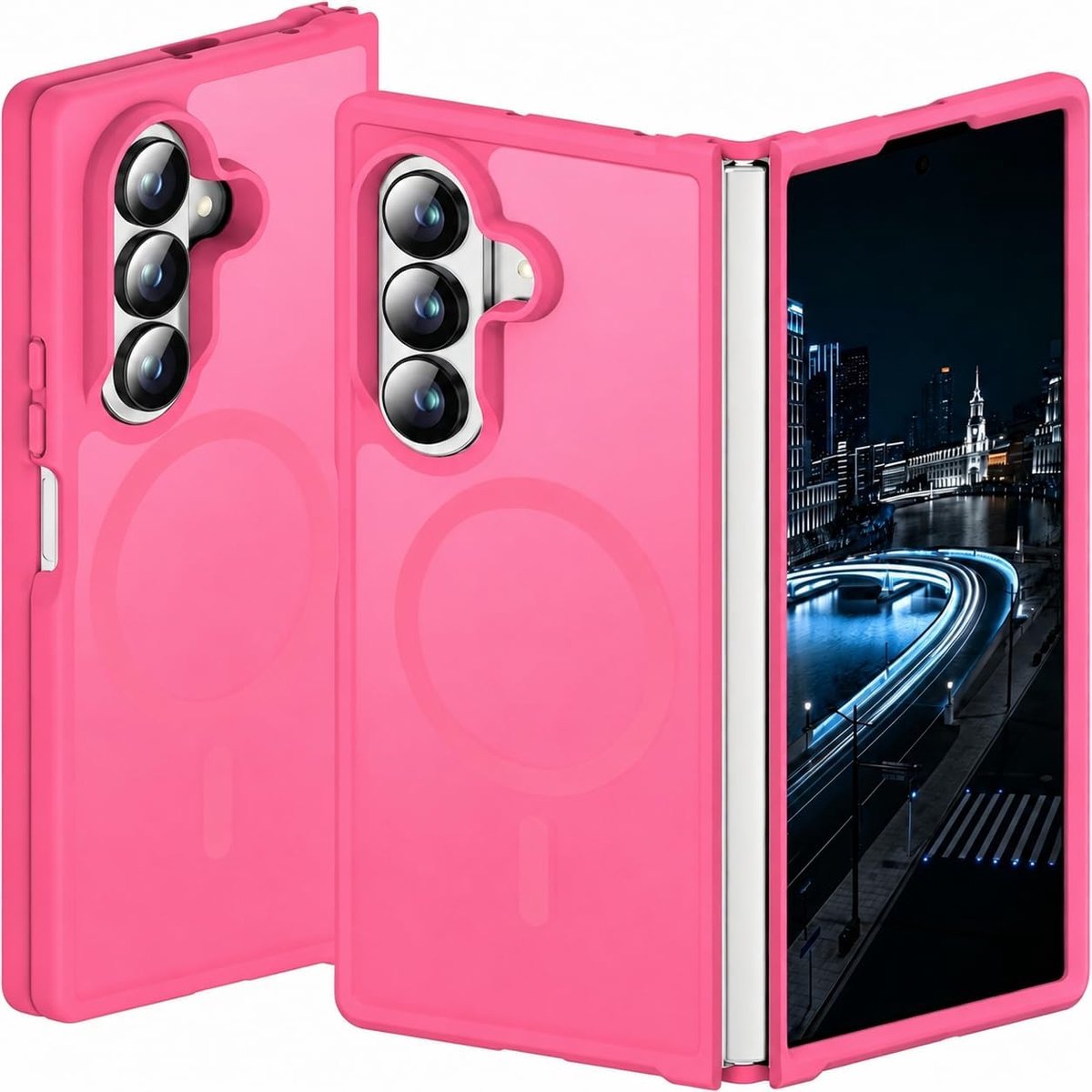 Hoesje Geschikt voor Samsung Galaxy Z Fold8 Ultra - Neon Roze - Casemania Magnetisch Matte Armor Back Cover - Val/Stoot Bescherming Telefoon - Geschikt voor MagSafe en Draadloos Opladen