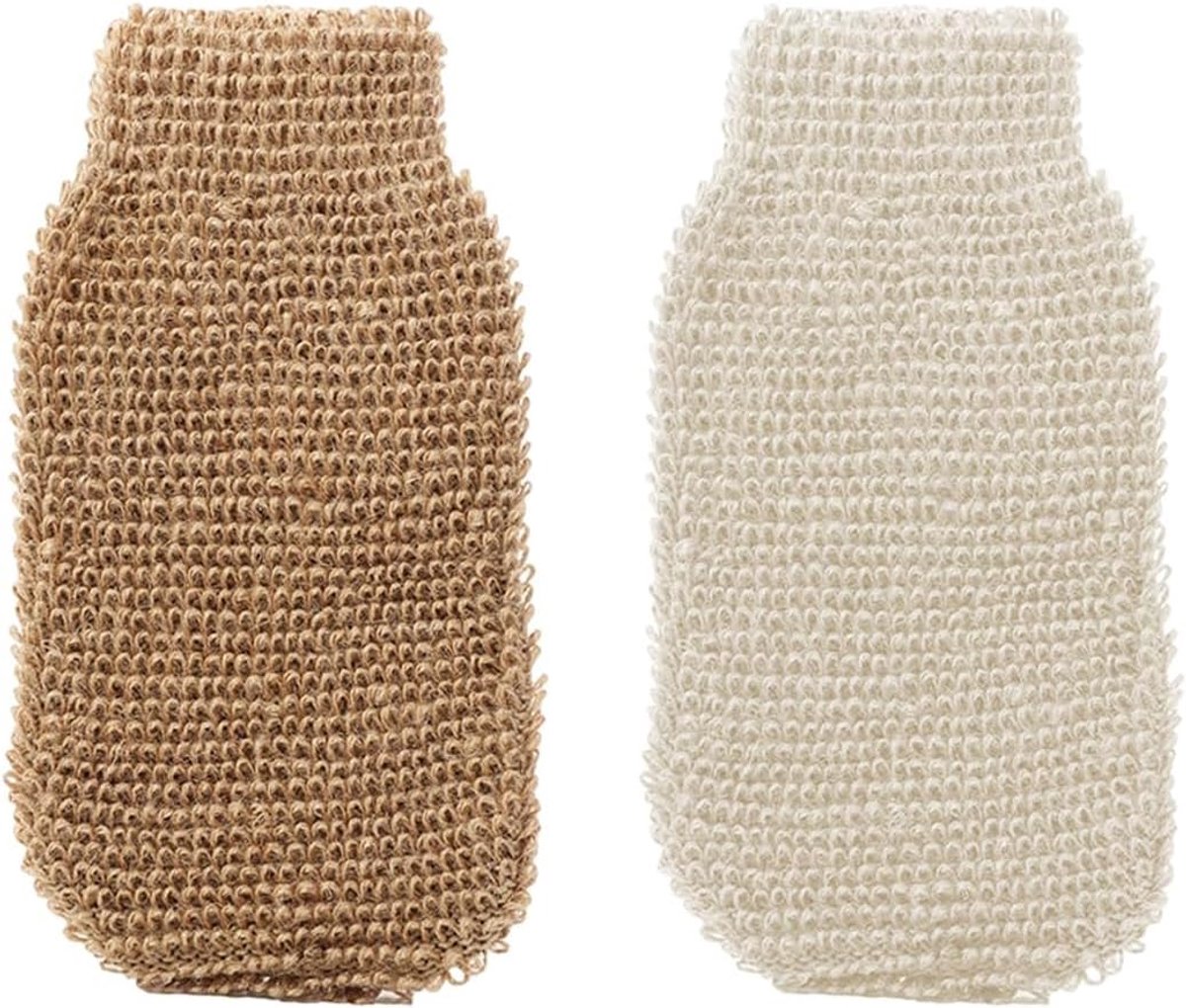 Lichaatspeelhandschoenen set van 2 - jute en katoenlinnen - voor gladde, stralende huid - ideaal voor douche - ShopVlot