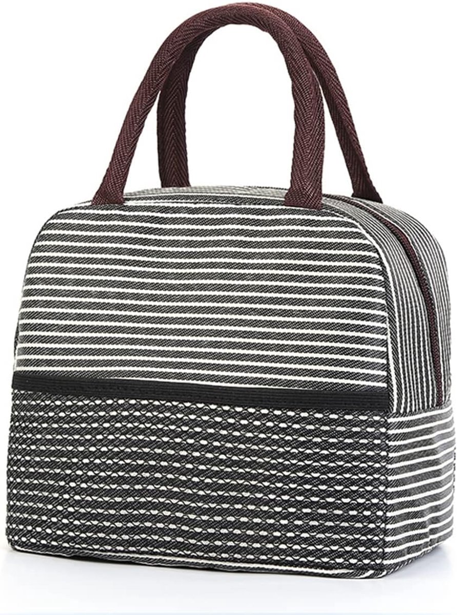 Lunchbag - Isolerende Bento tas - Zwart gestreept - Ideaal voor werk of picknick - SnelShoppen