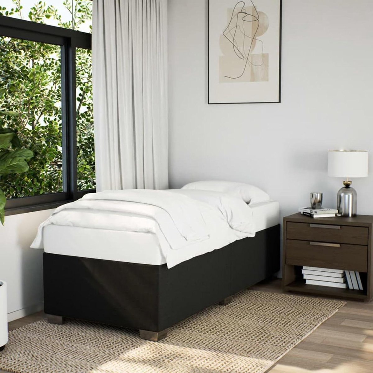 Bedframe Polyester - Eenpersoonsbed Frame - Comfortabel Slapen - Geïntegreerde Lattenbodem - 80 x 200 cm - Zwart