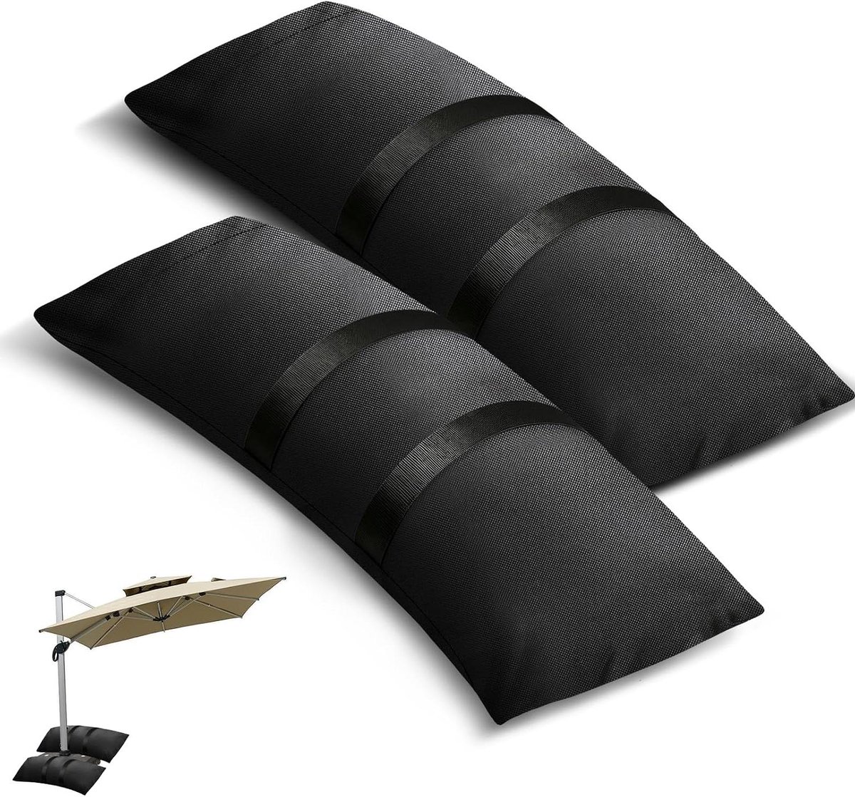 Set Zandzakken - Parasolverzwaringszakken - Stabiliteit Buiten - Weerbestendig Polyester - 2 Stuks - Zwart