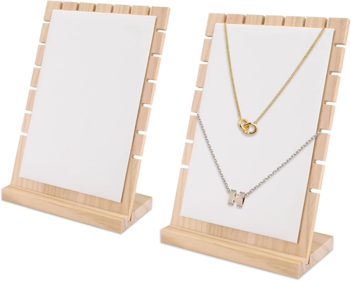 Sieradendisplay standaard 2 stuks - Houten kettinghouder - Verwijderbaar ontwerp - Organiser voor sieraden - SnelShoppen