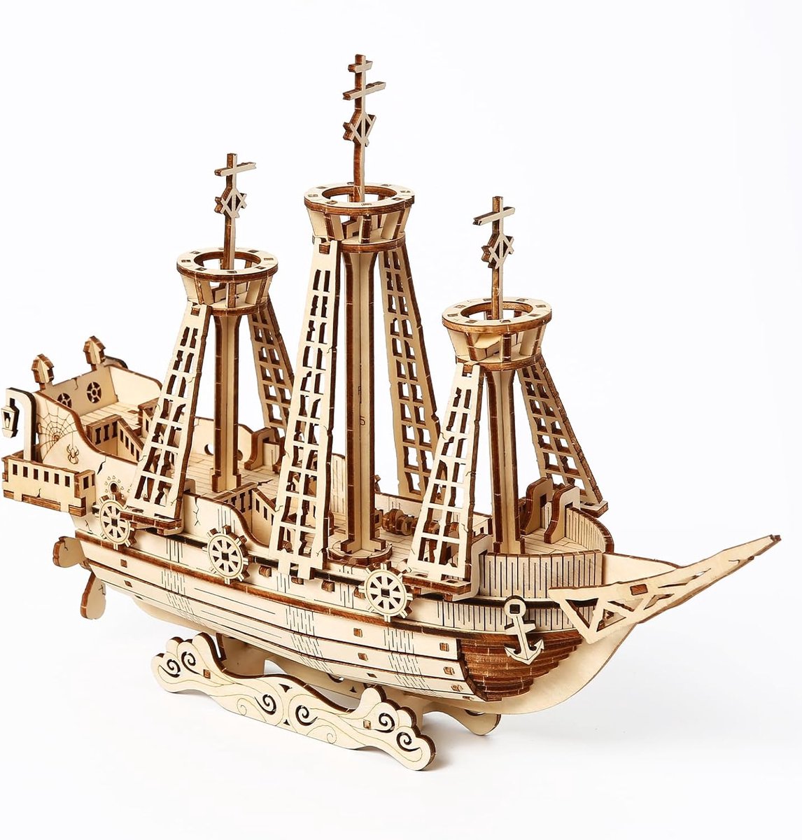 3D houten puzzel piratenschip - mechanisch model - vintage zeilschip - perfect voor decoratie - SnelShoppen