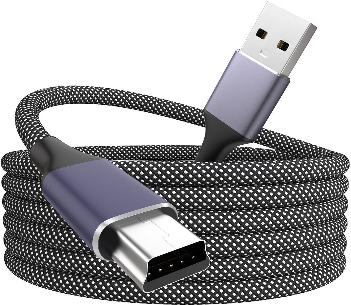 USB Mini Kabel 2m - Witte Vlecht - Hoogwaardige Oplaadkabel - Ideaal voor Thuis en Op Reis - SnelShoppen
