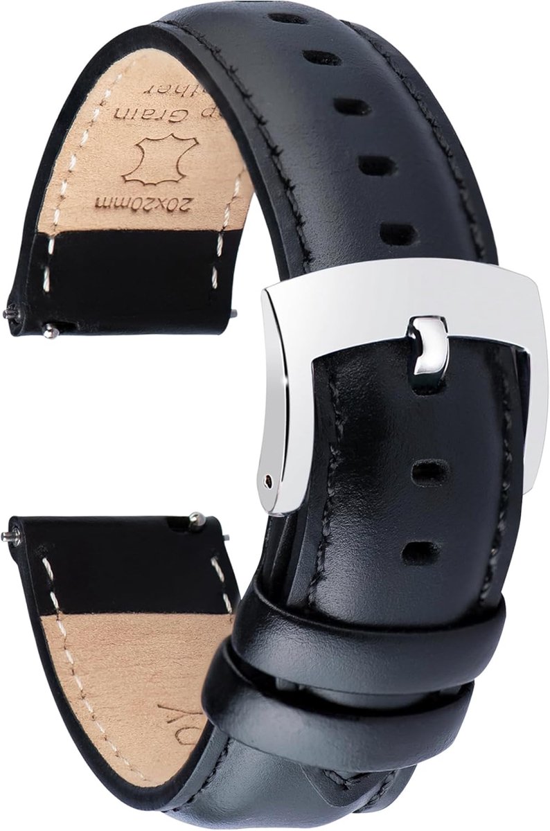 Horlogeband 18mm 19mm 20mm 21mm 22mm - Elegante top grain leren horlogeband - Snelle verwisseling - SnelShoppen