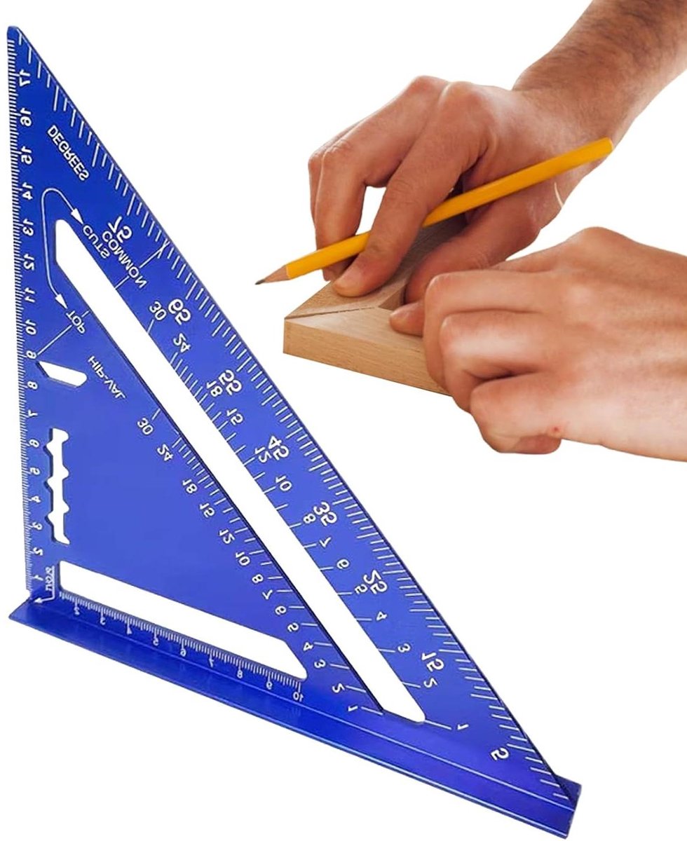 Driehoekige Gradensboog - Meetgereedschap Aluminium - Timmerwerk Tekenen - Precisie Metrische Schaal - 20 Centimeter - Blauw