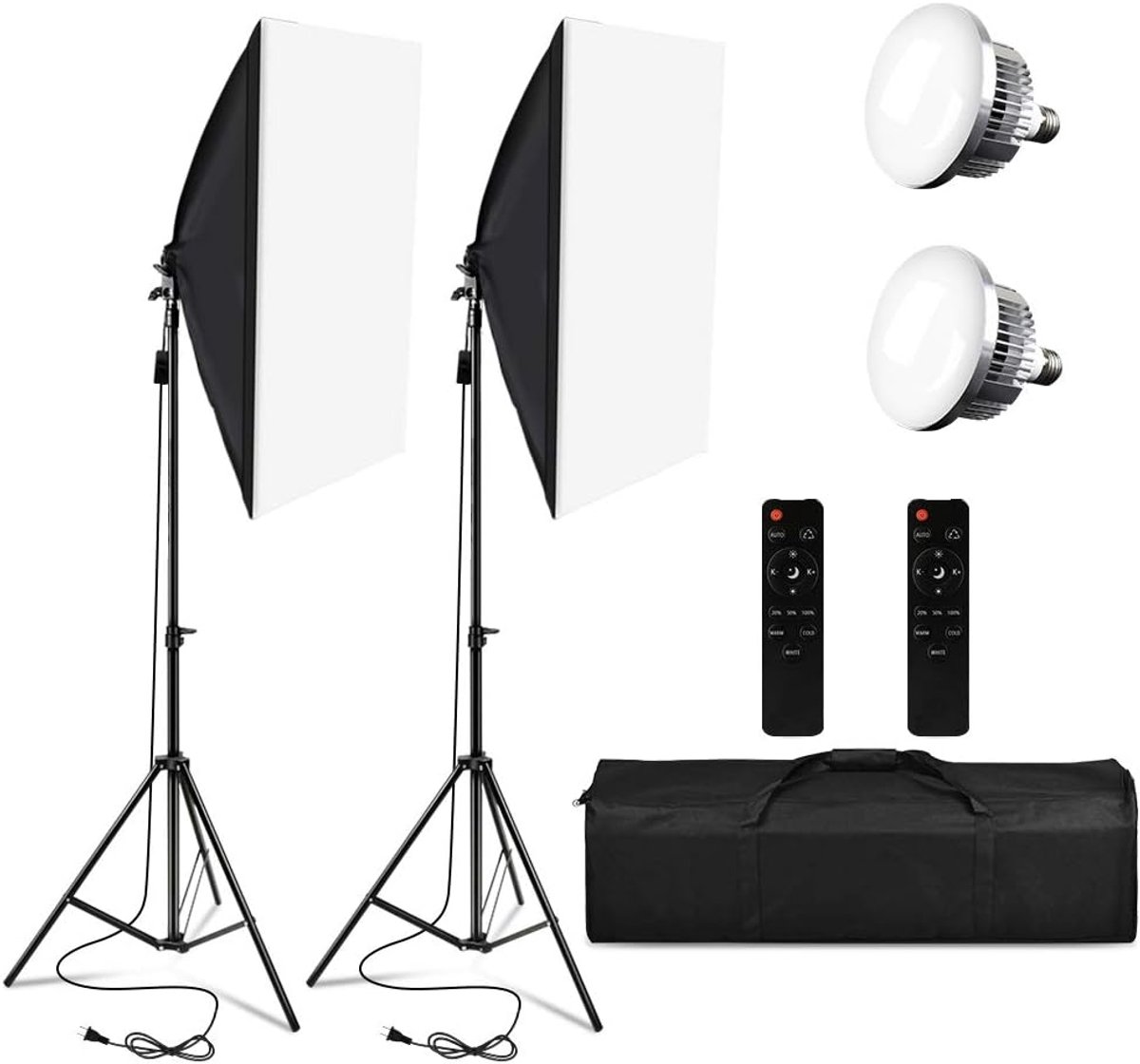 Softbox verlichtingsset, professionele 2 m lichtstandaard, 3200-5500 K drievoudige led-lamp met afstandsbediening voor fotostudio, portretfotografie en video-opnamen