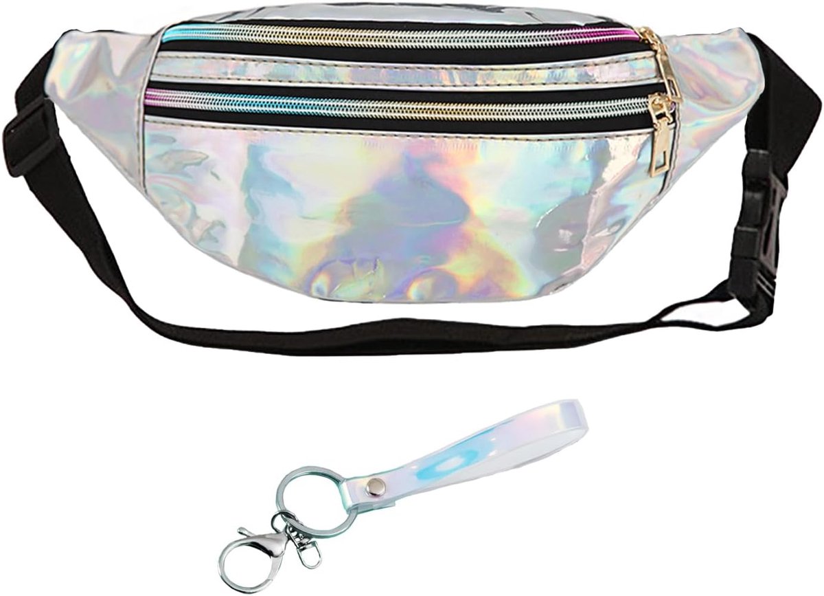 1 stuk Symphony Zilveren Heuptas met Symphony Hanger, 1 Stuk Laser-Schoudertas, Heuptas voor Buitensporten, Waterdichte Uniseks Tas, Geschikt voor Onderweg, Winkelen, zilver., tchuancaiyaobao