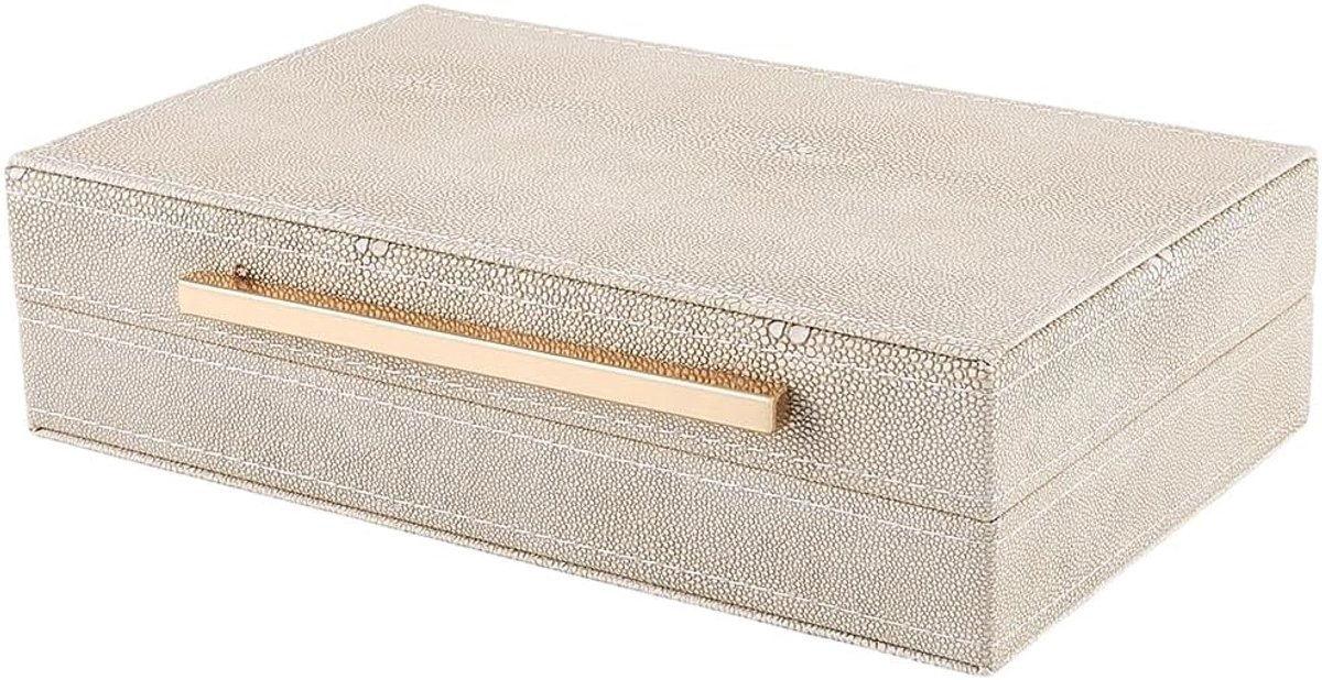 Dozen Galuchat kleur ivoor kleine herinneringen, opbergdozen van kunstleer, handgrepen van verguld metaal, deksel, houten opbergdoos voor foto's, meubels, 25 x 15,6 x 6,6 cm