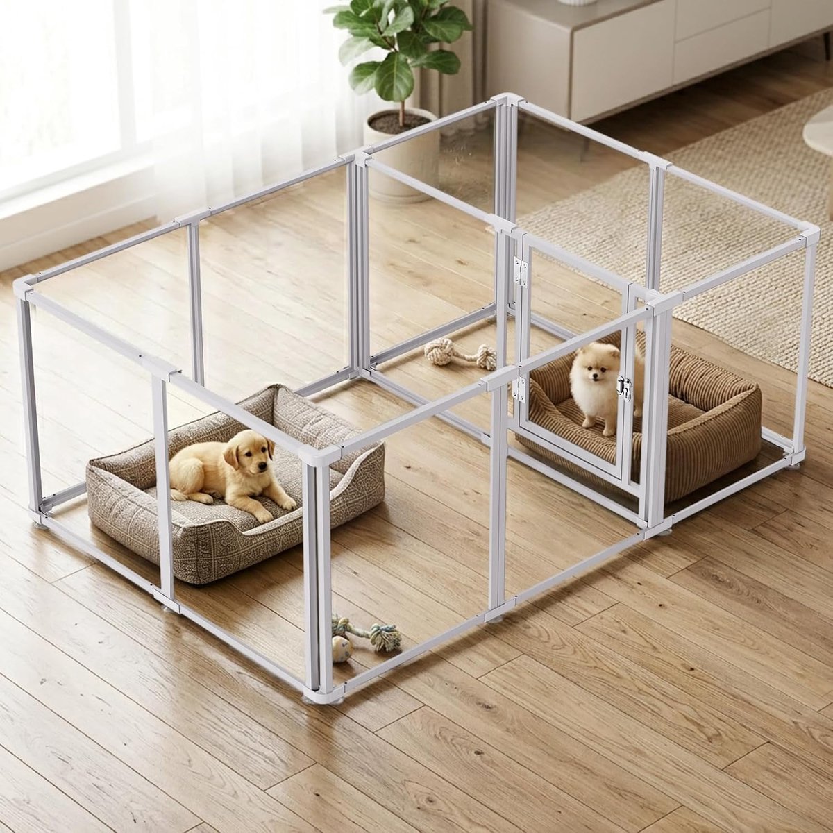 Puppyren 10 Delig，Hondenren Binnen/Buiten, met Afsluitbare Deuren, Transparante,Uitbreidbaar,Stabiele Constructie, Gemakkelijk schoon te maken, kleine,katten（Wit）