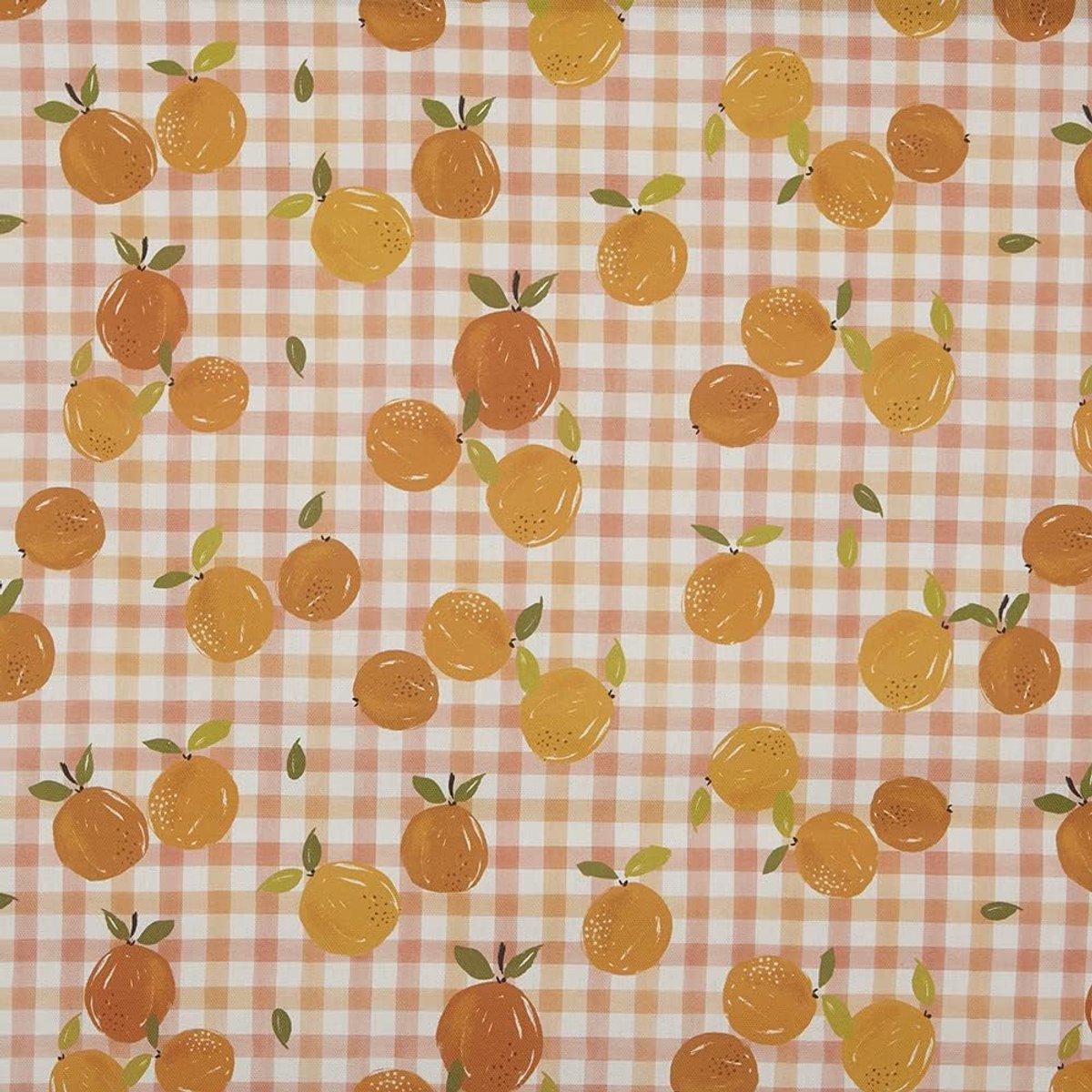 KILOtela - Digitaal bedrukt canvasdoek, wandtapijt, kussens, gordijnen, halfpanama, katoen, 100 cm lang x 140 cm breed, fruit, oranje, groen - 1 meter