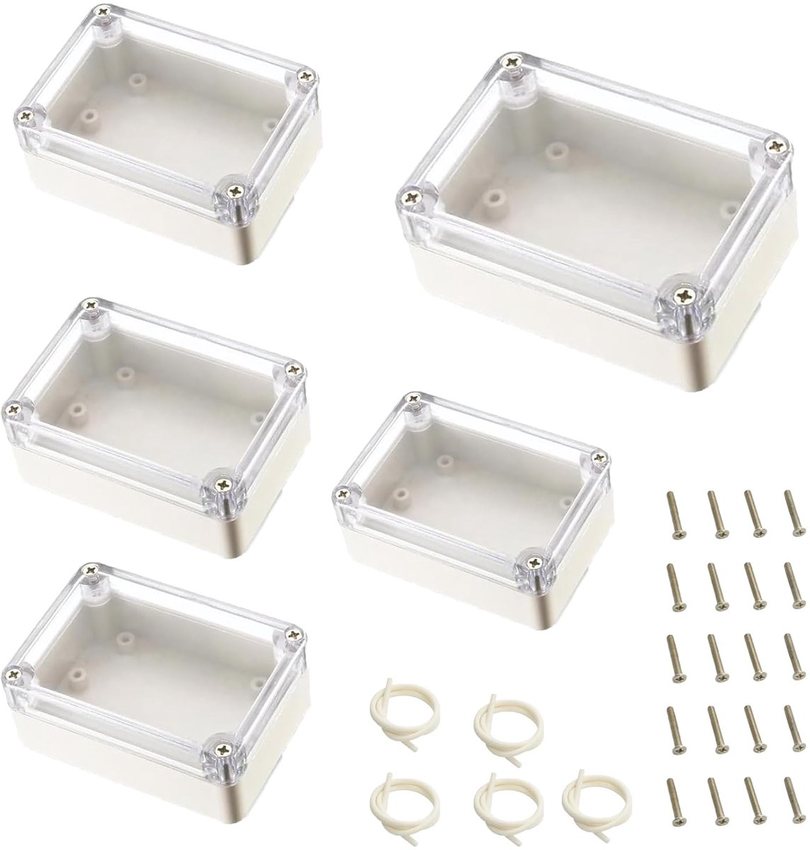 5 stuks aftakdoos, behuizing elektronica, waterdichte IP65, lege behuizing, kunststof behuizing met helder deksel, elektronische verdeeldoos, projectbehuizing, aansluitdoos, 83 x 58 x 33 mm