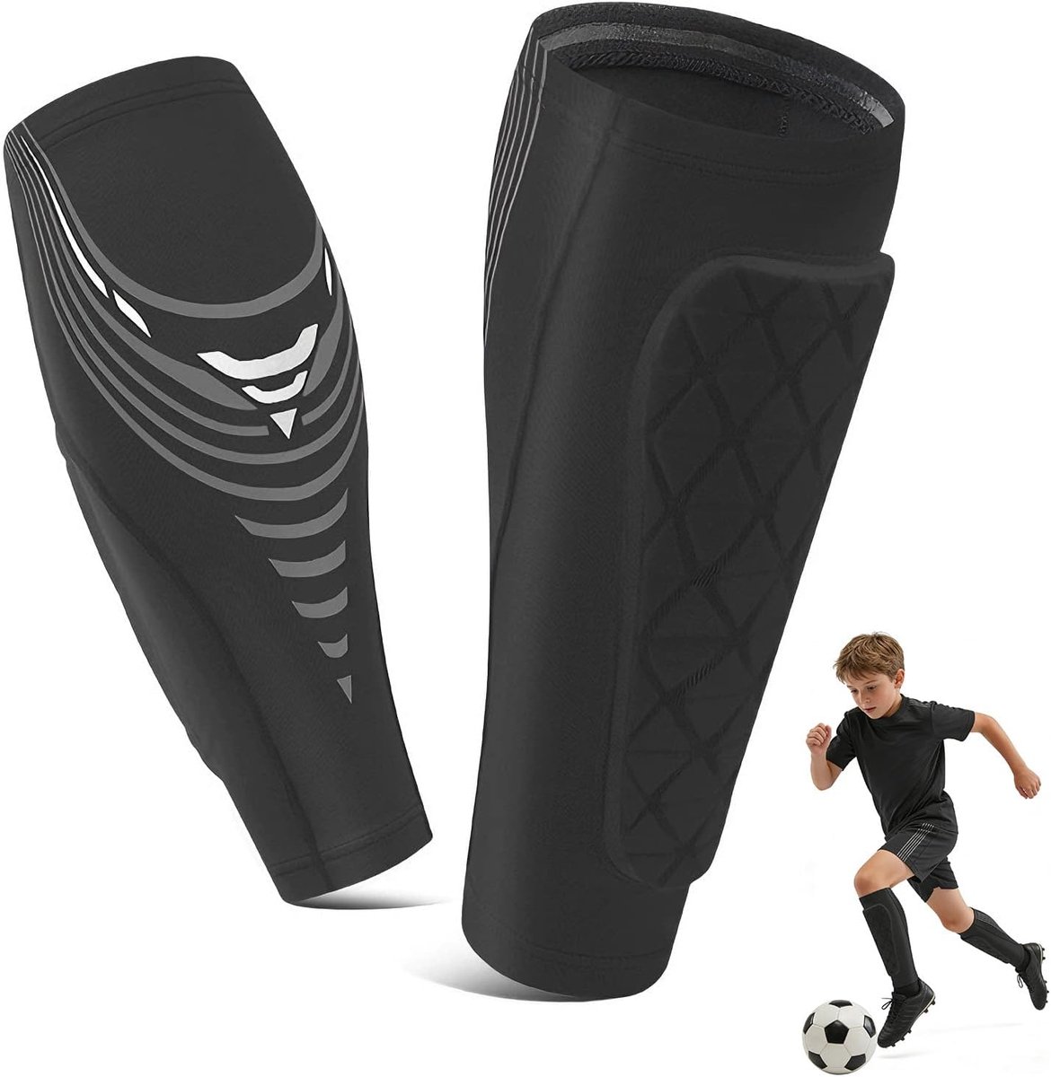 Scheenbeschermers voor kinderen, met nachtreflector, voetbal, ademend en antislip, voor heren, geïntegreerde shin pads voor kinderen