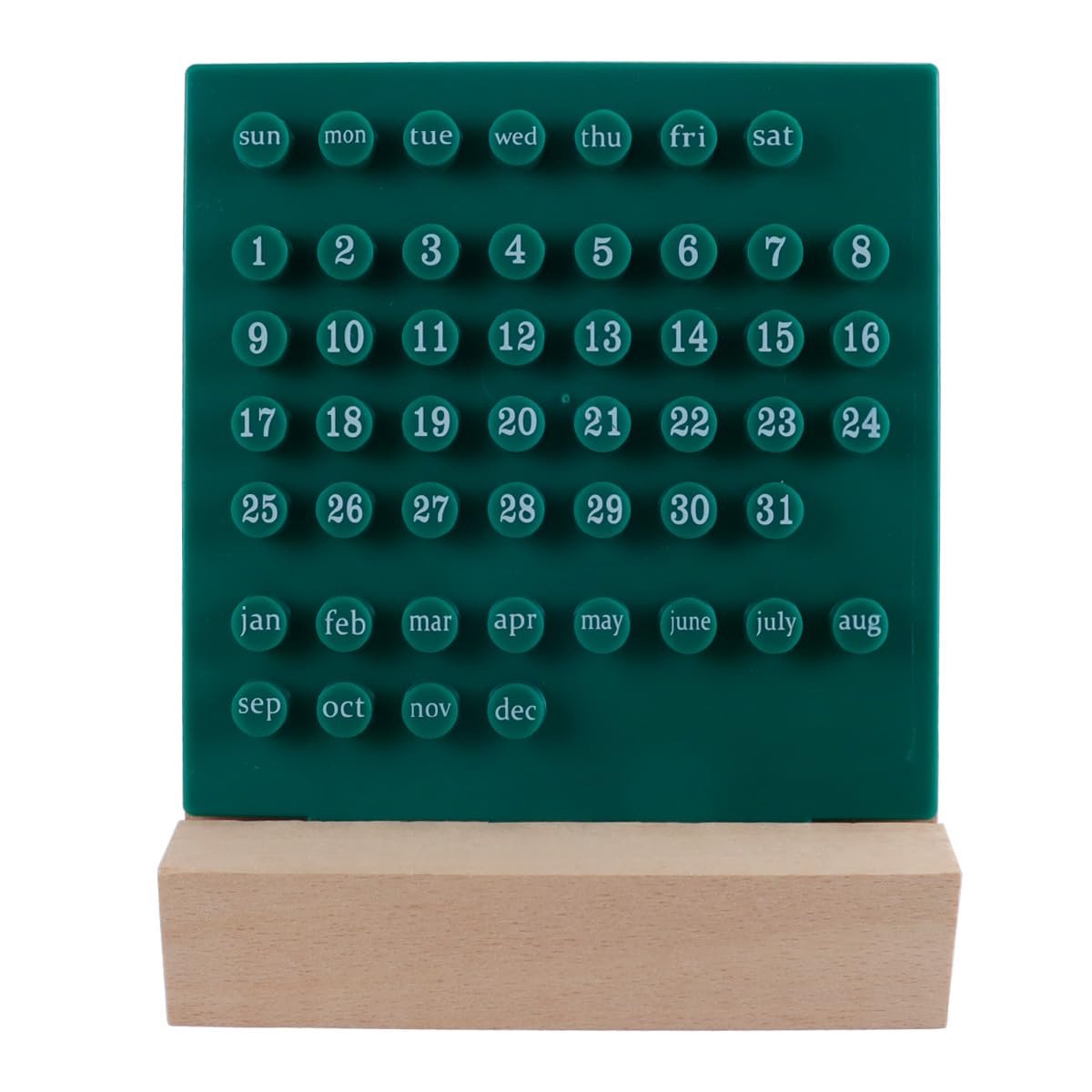Eeuwigdurende kalender - groene houten bureaustandaard - maand/week/datumweergave - perfect voor kantoor - SnelShoppen