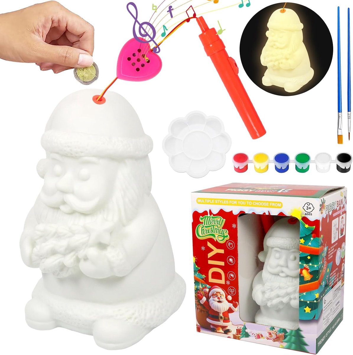 Doe-het-zelf kerstman spaarpot, 3D-spaarpot, schilderset, grappig, speelgoed om te beschilderen, lantaarn, ideaal kerstfeest, verjaardagscadeau